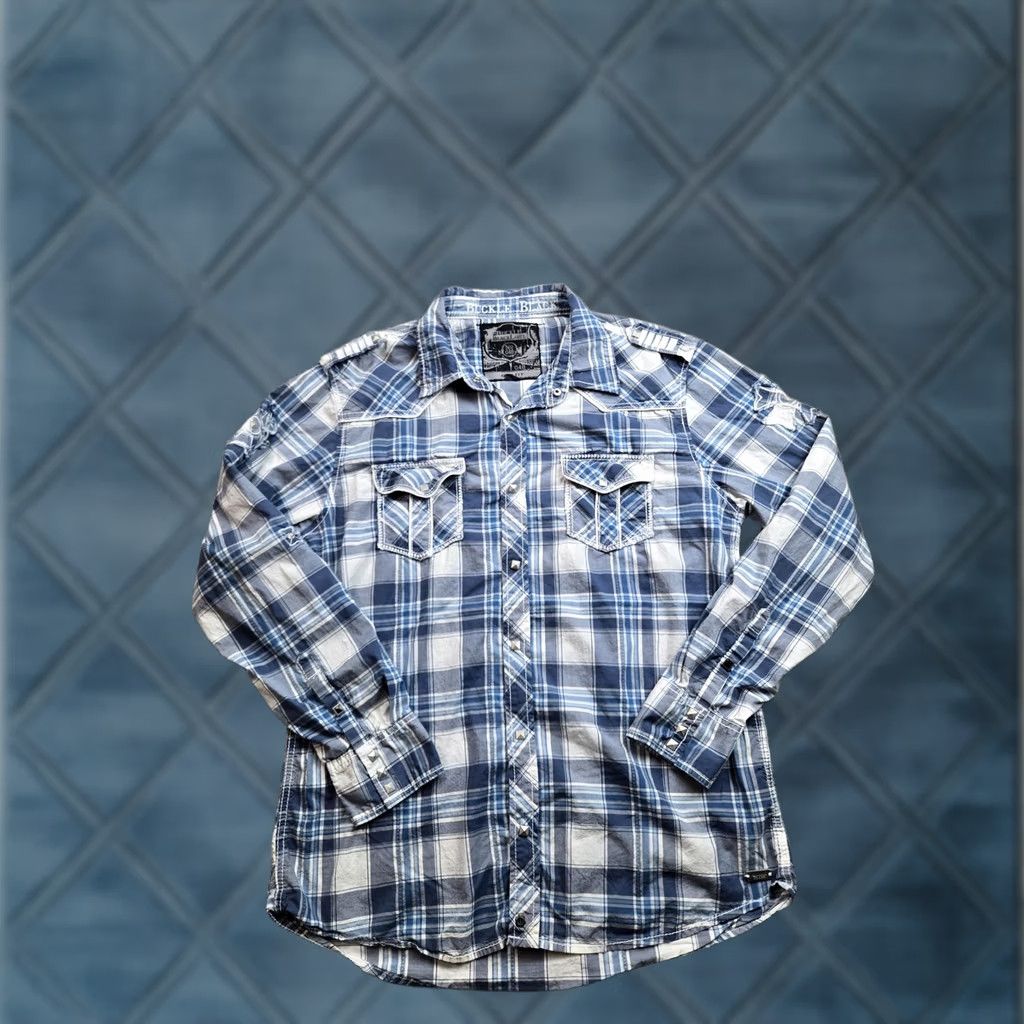 Buckle Black Buckle Black Label Shirt Mens XL Blue Plaid Long Sleeve Snap Front Slim Fit Size US XL / EU 56 / 4 - 1 Thumbnail