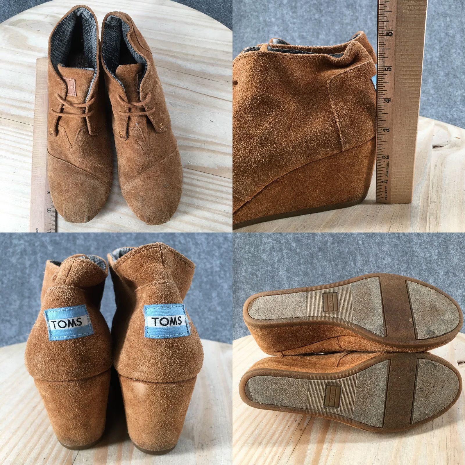 Toms TOMS Boots Womens 8.5 Desert Wedge Ankle Bootie Brown Suede Lace Up Casual Shoes Size US 9 / IT 39 - 8 Thumbnail