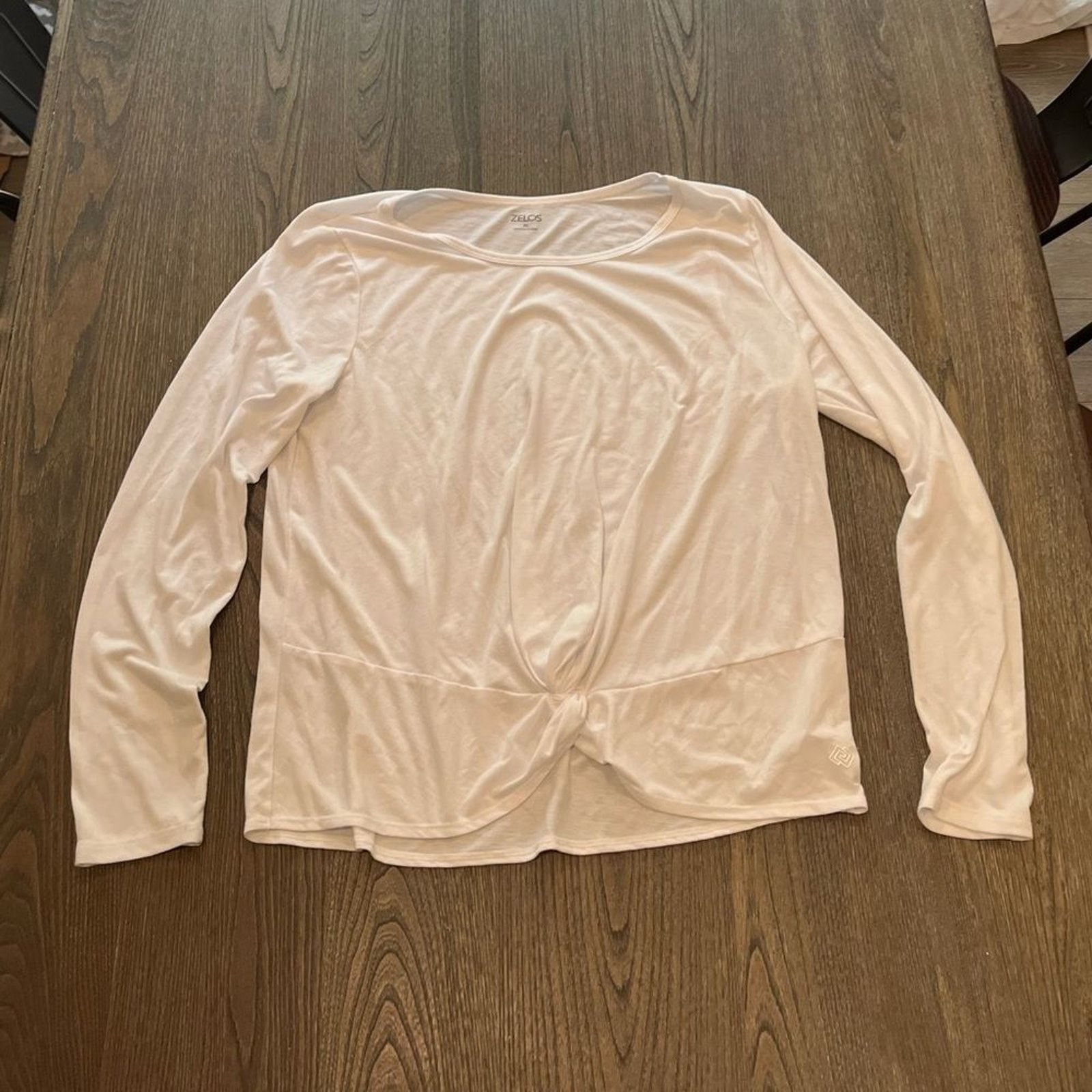 Vintage Zelos White Long Sleeve Wide Neck Twist Front Workout Top L Size L / US 10 / IT 46 - 1 Thumbnail