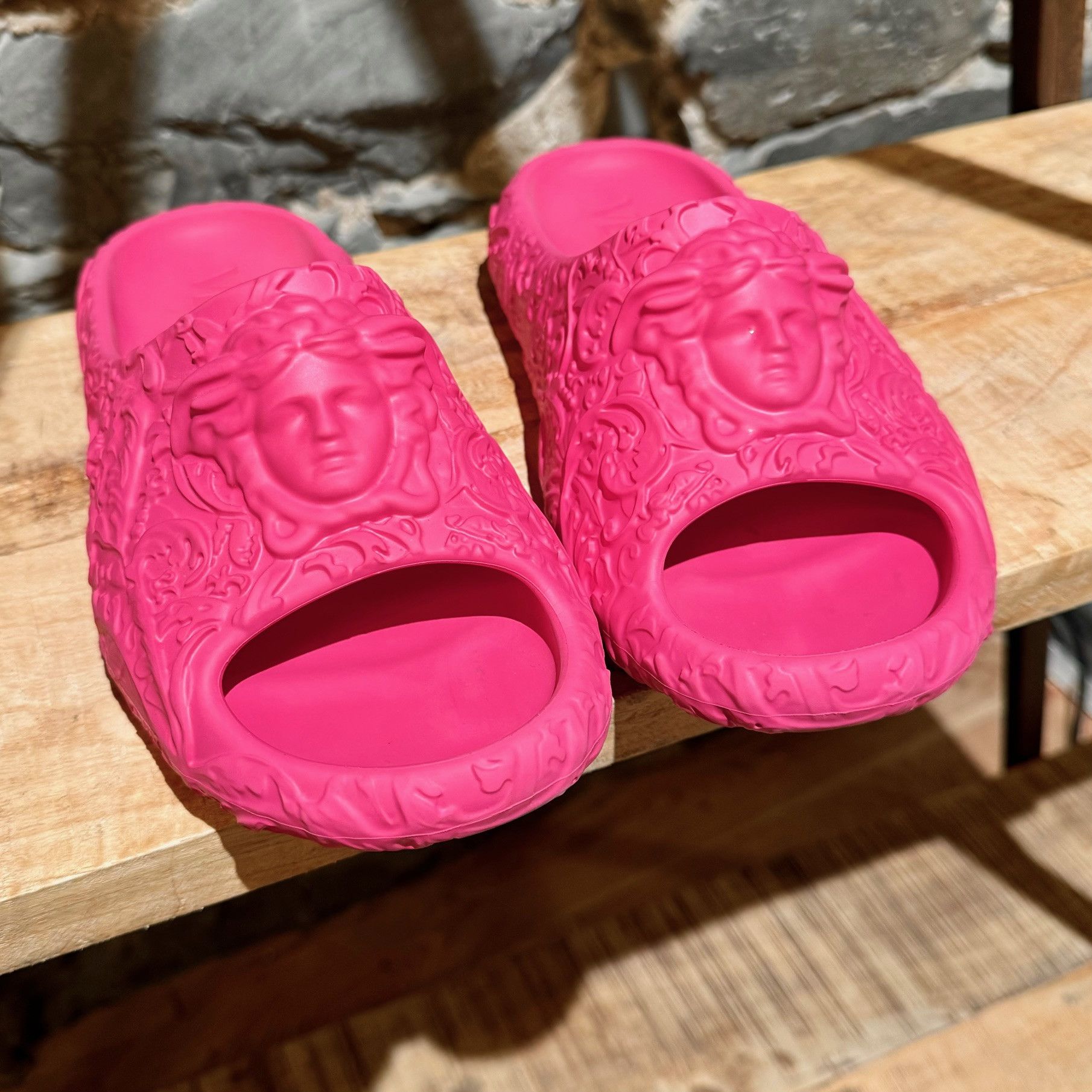 Versace Pink Barocco Medusa Dimension Pool Slides