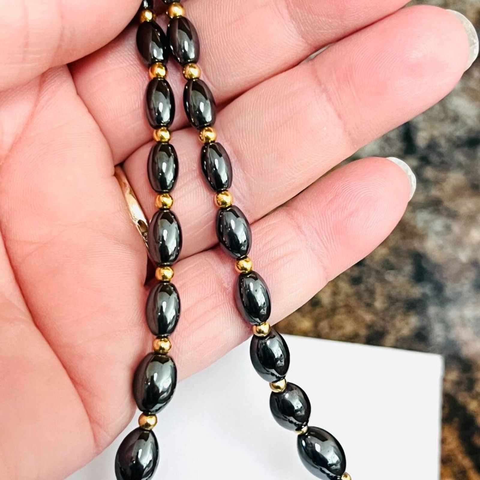 & Other Stories Hematite Natural Stone Necklace Black, Oval, Non-magnetic Size ONE SIZE - 2 Thumbnail