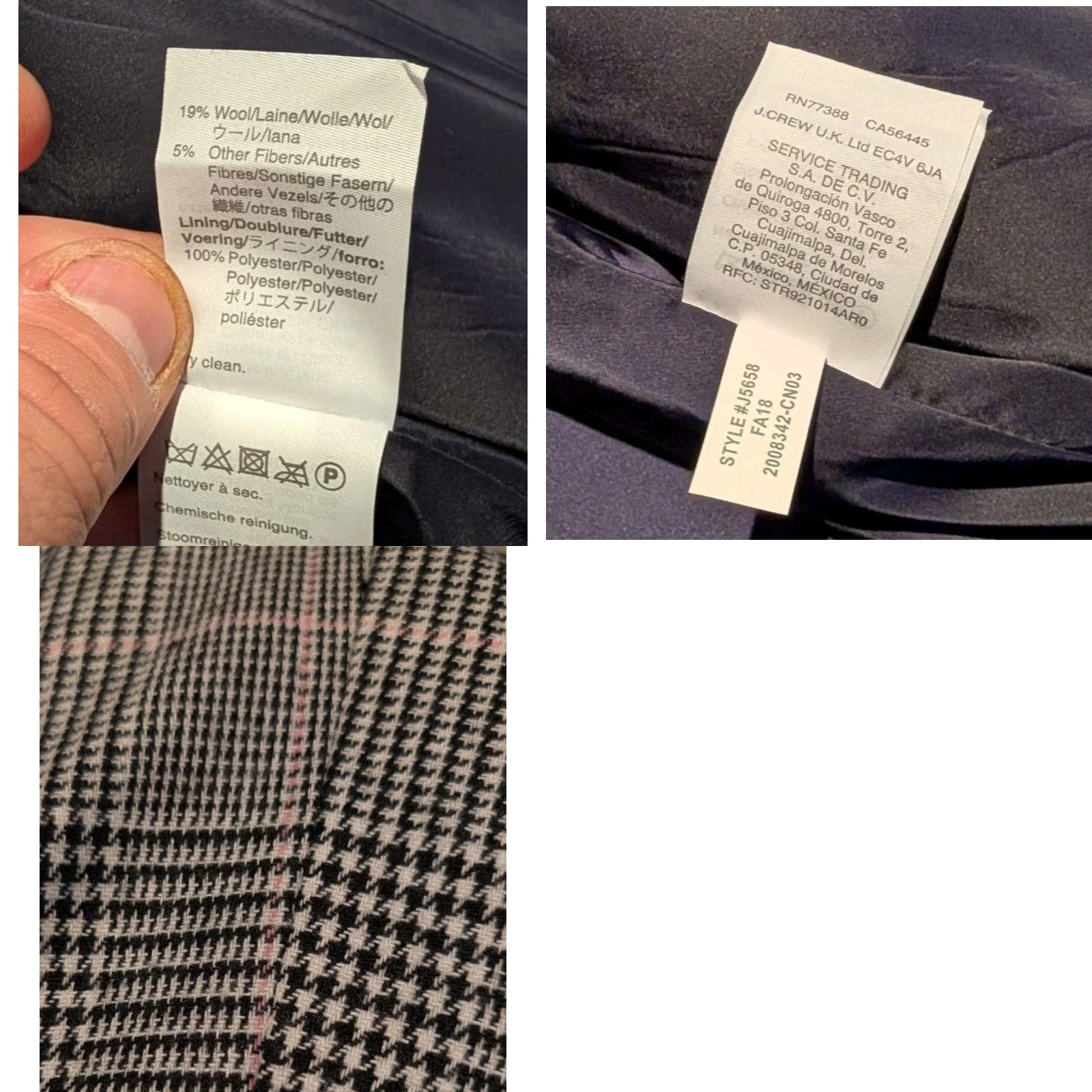 J.Crew NWT J. Crew Women's Plaid Italian Wool Boyfriend Blazer Black Pink J5658 Size 24 Size 4XL / US 24-26 - 10 Thumbnail