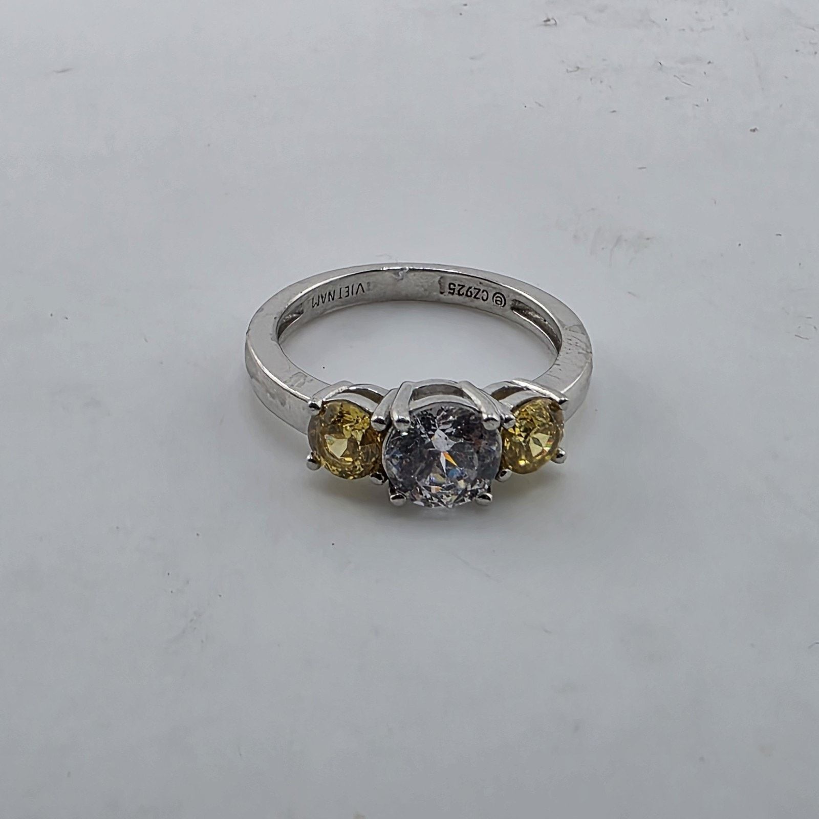 Other 925 Sterling Silver CZ Three Stone Ring 8.75 Clear Yellow Size ONE SIZE - 4 Thumbnail