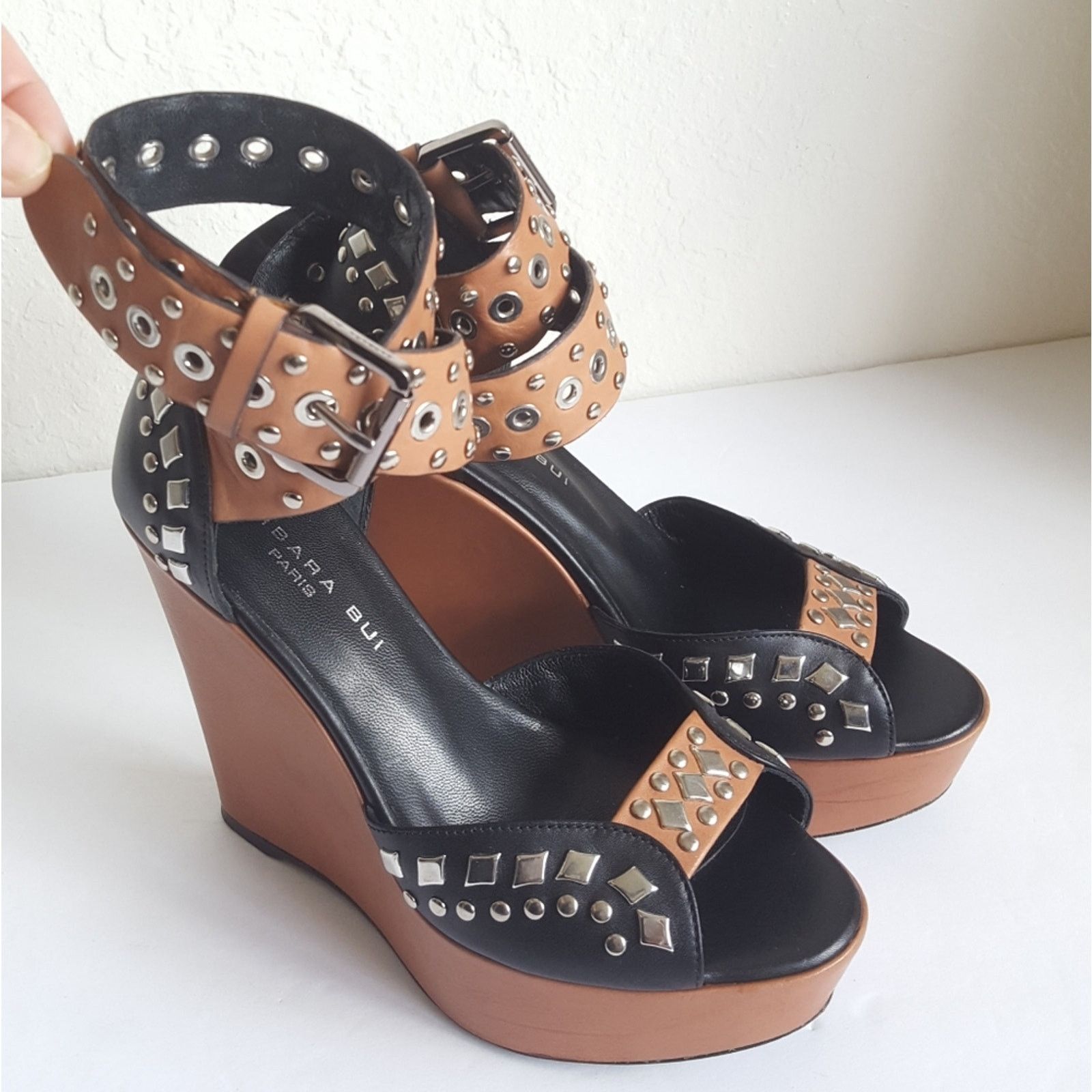 Barbara Bui Barbara Bui Paris Studded Ankle Strap Wedge Platform Leather Size US 6 / IT 36 - 2 Thumbnail