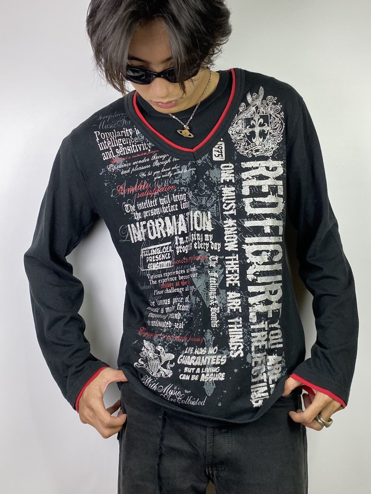 If Six Was Nine × Japanese Brand japanese brand poem double layer red figure cross longsleeve Size US M / EU 48-50 / 2 - 6 Thumbnail