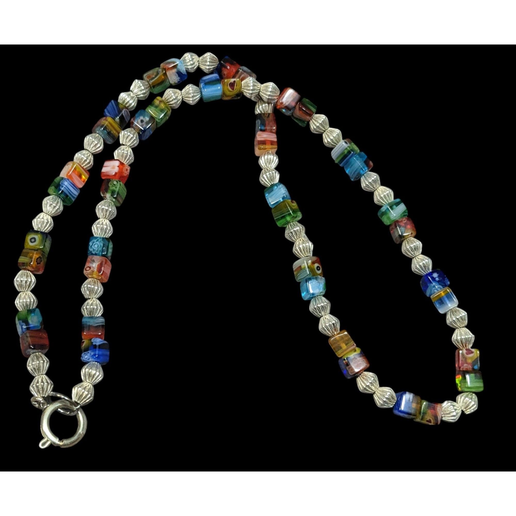 Other Millefiori Glass Cube And Silver Tone Beaded Necklace Size ONE SIZE - 1 Thumbnail