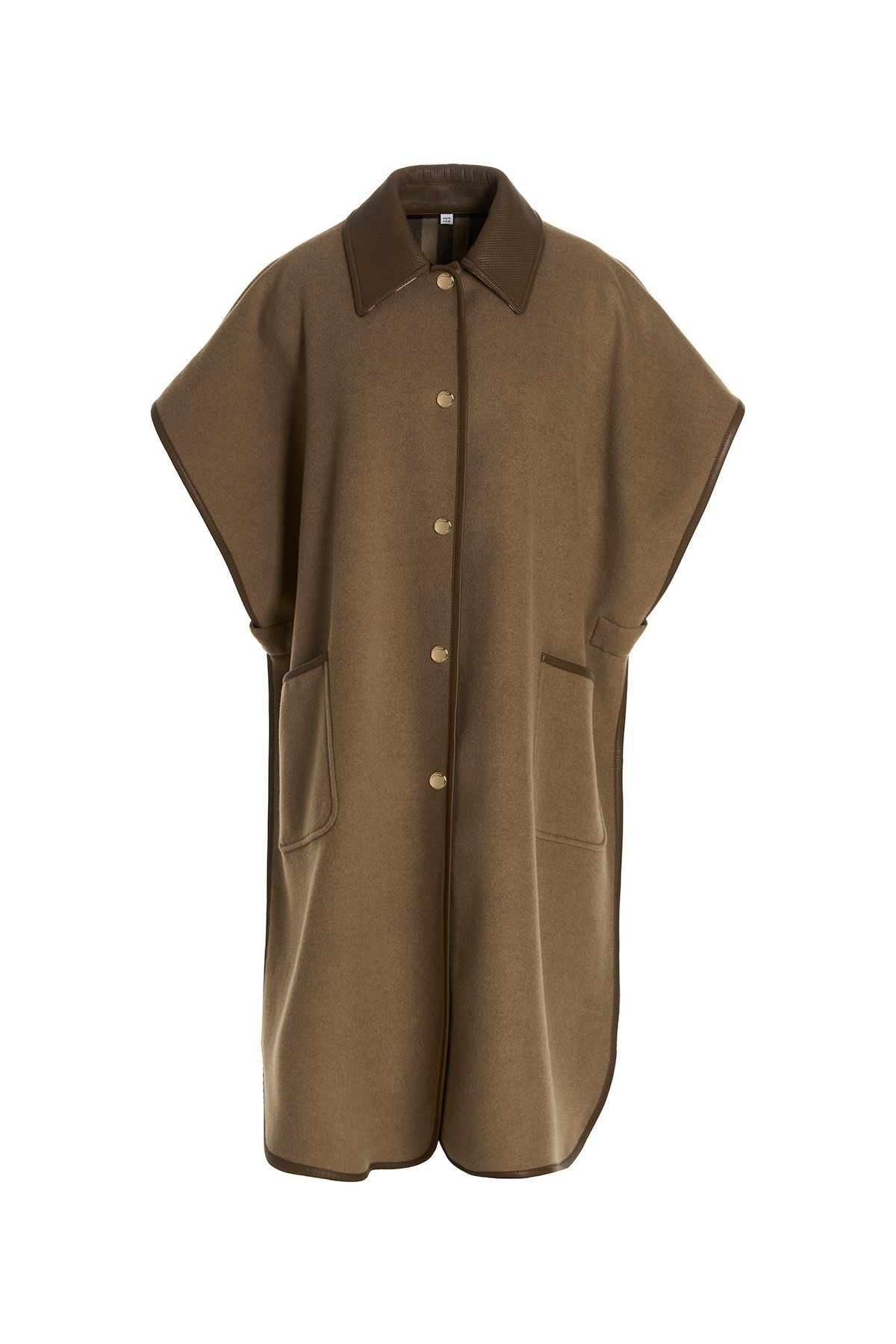 image of Burberry Tartan Pattern Reversible Cape in Brown, Women's (Size Small)