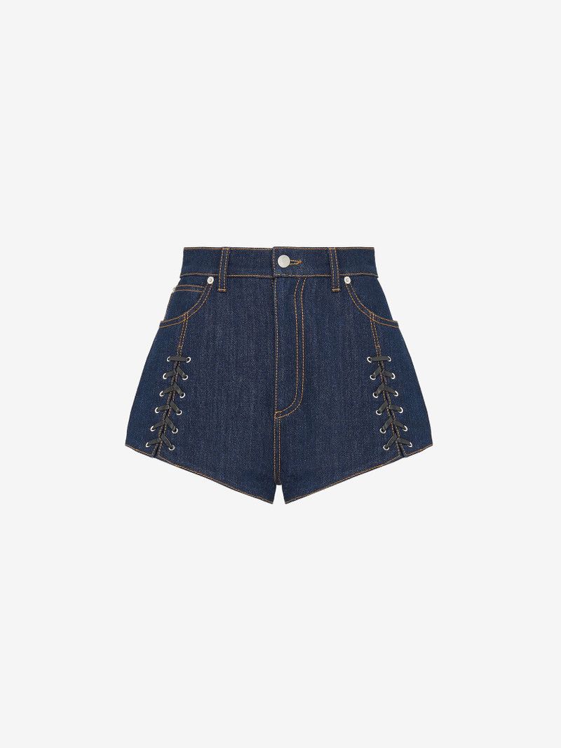 Alexander McQueen o1srvl11e0226 Lace Detail Denim Micro Shorts In Blue Size 26" / US 2 / IT 38 - 1 Thumbnail