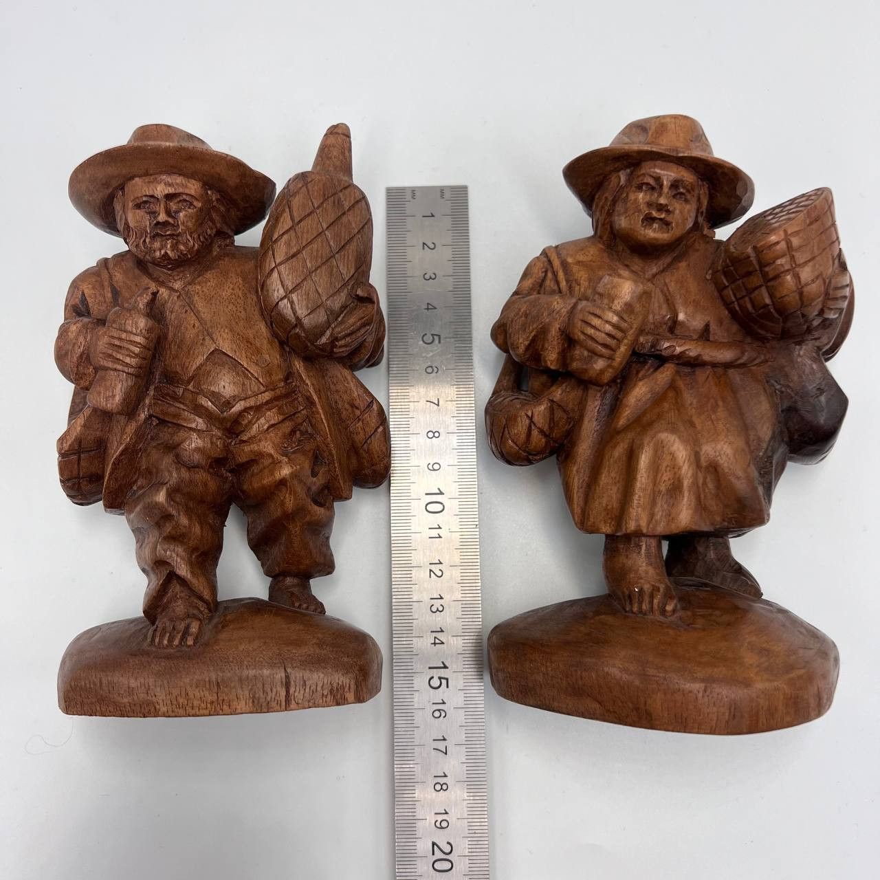 Handmade Two Vintage Wooden Figure Travelers Men Hand Carved Folk Art Size ONE SIZE - 4 Thumbnail