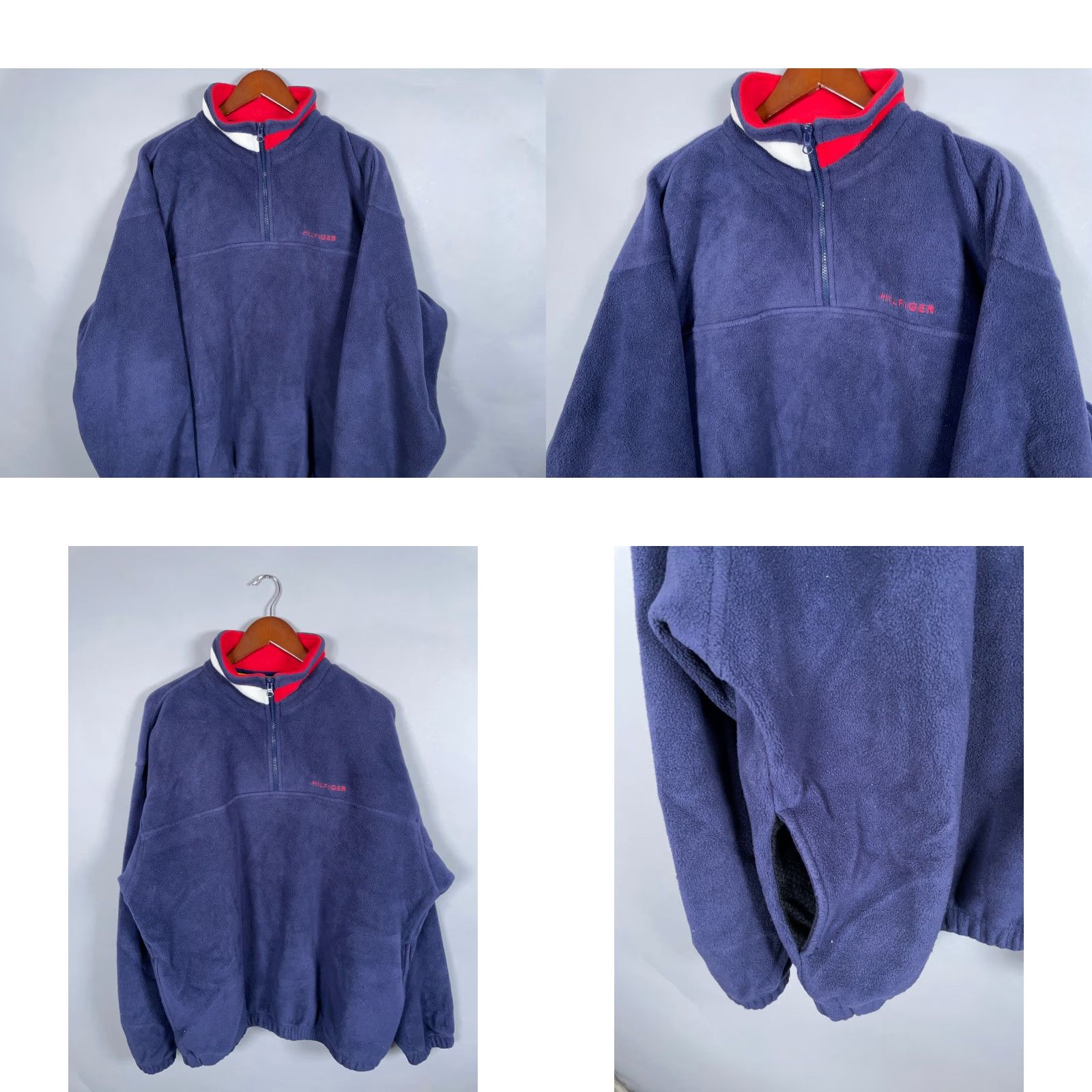 Tommy Hilfiger VINTAGE Tommy Hilfiger Jacket 1/4 Zip Fleece Pullover Adult Large Dark Blue Heavy Embroidered 90s Mens Size US L / EU 52-54 / 3 - 8 Thumbnail