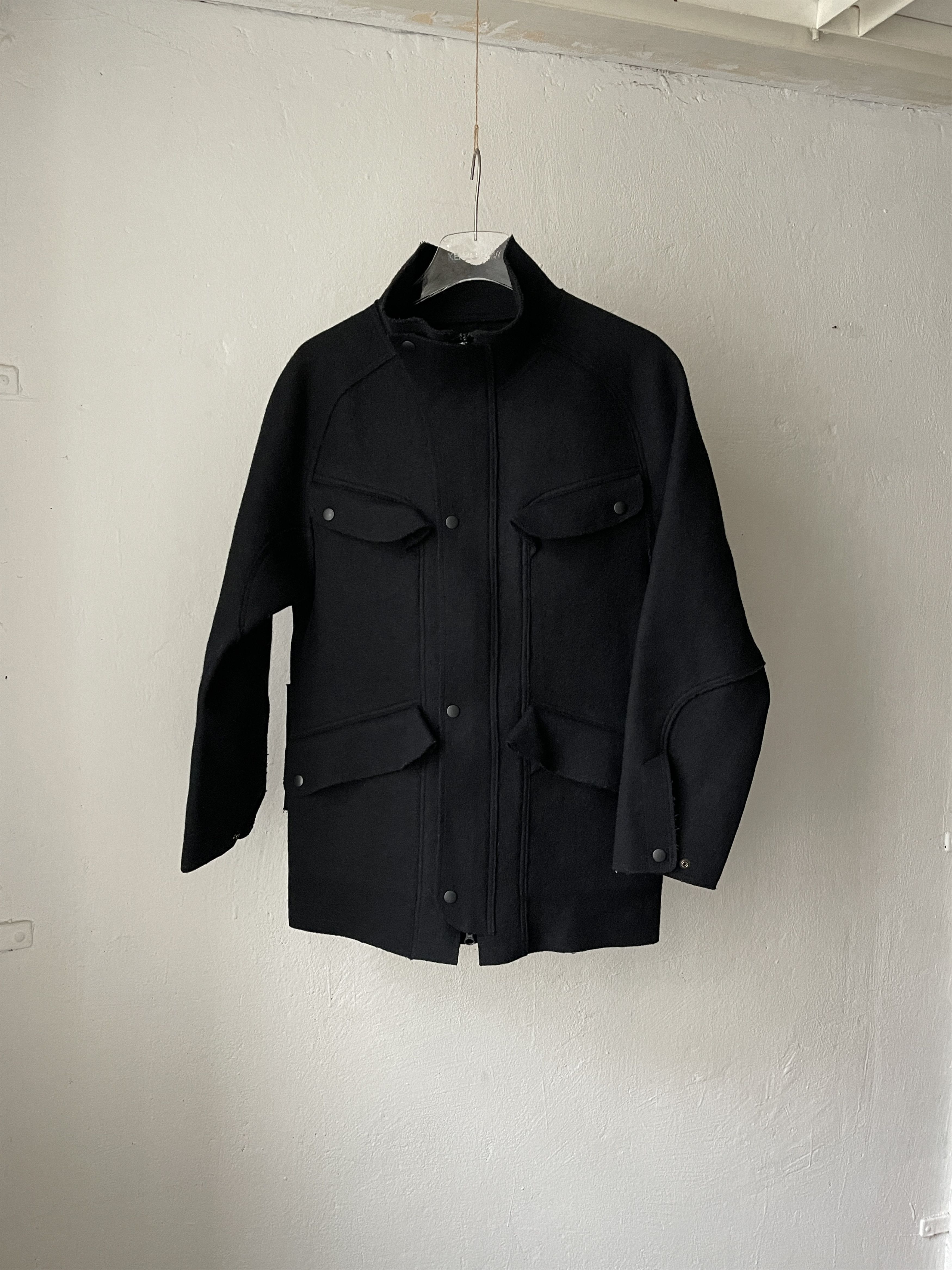 image of Final Home Wool Multipocket Snap Fastener Utility Jacket in Black, Men's (Size Small)