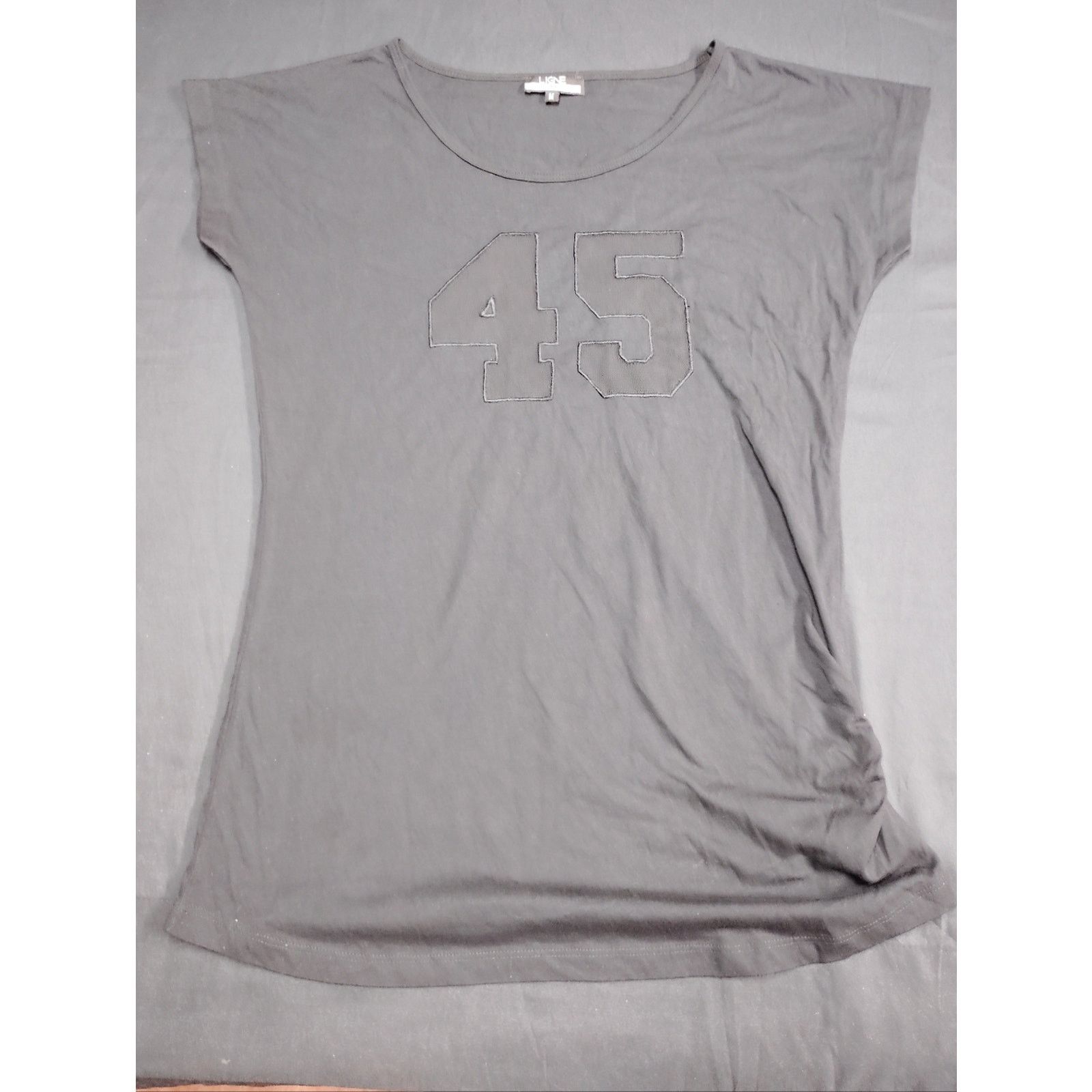La Ligne Women's Black Jersey Tee with '45' Graphic and Ruched side Size M / US 6-8 / IT 42-44 - 1 Thumbnail