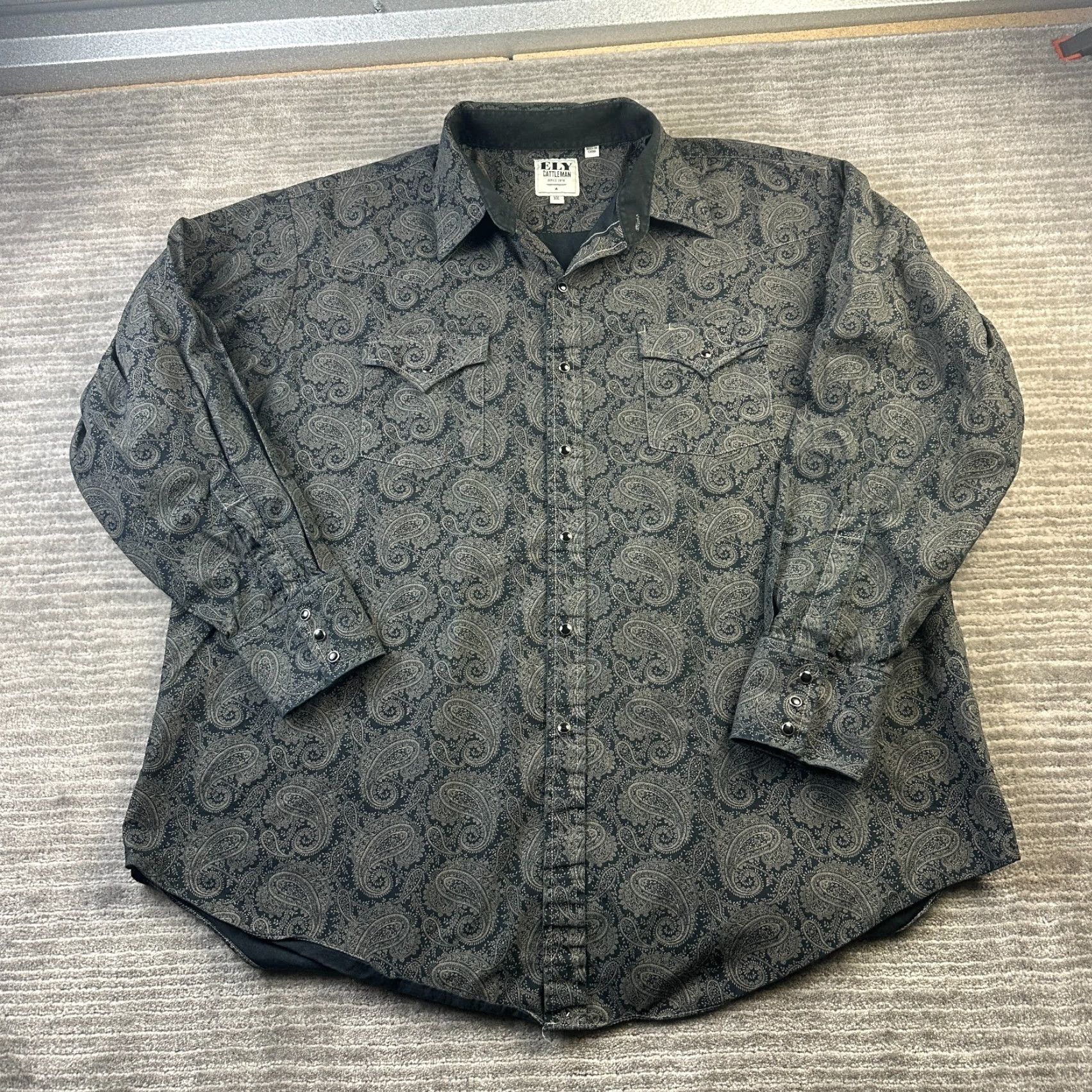 Vintage Ely Cattleman Shirt Mens 2XL Black Paisley All over Print Pearl Snap Western Size US XXL / EU 58 / 5 - 2 Thumbnail