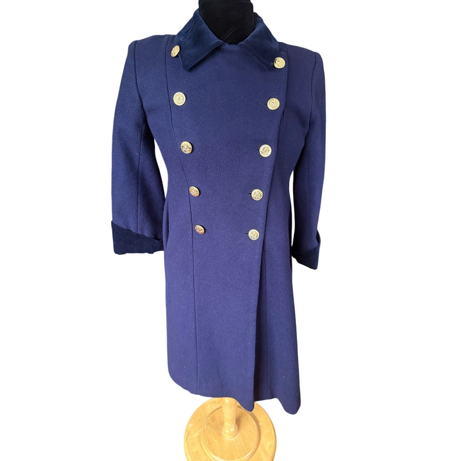 Vintage Vintage 60s Wool Navy Blue Gold Swing Pea Coat X Small Size XS / US 0-2 / IT 36-38 - 1 Thumbnail