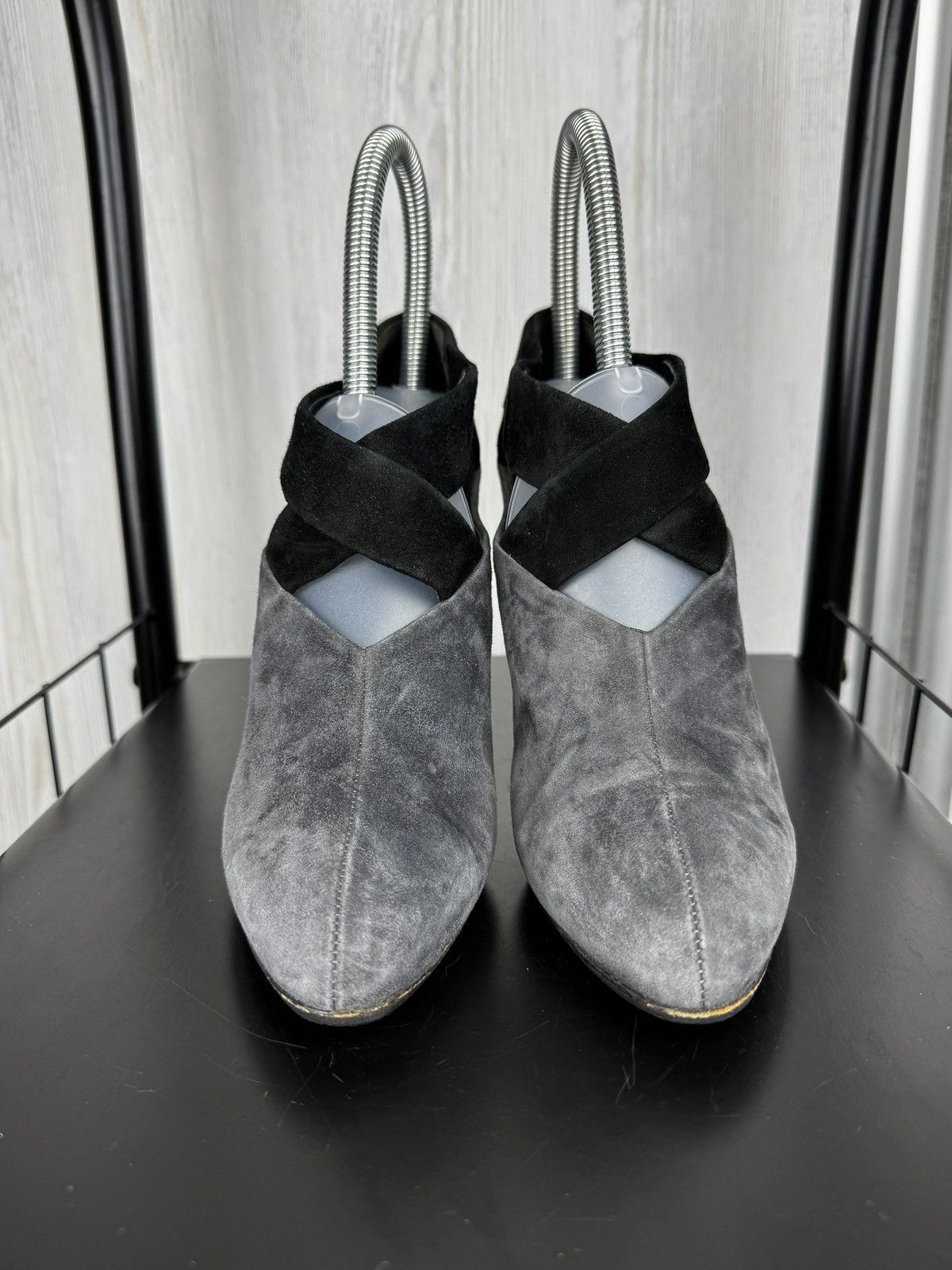 Prada Prada Gray Black Suede Ankle Cone Heels Size 36.5 EU 6.5 US Size US 6.5 / IT 36.5 - 7 Thumbnail