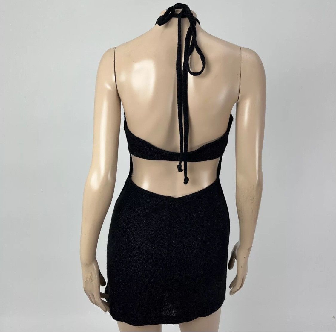 Vintage VTG 90s Y2K Halter Black Sparkly Mini Dress Size S / US 4 / IT 40 - 4 Thumbnail