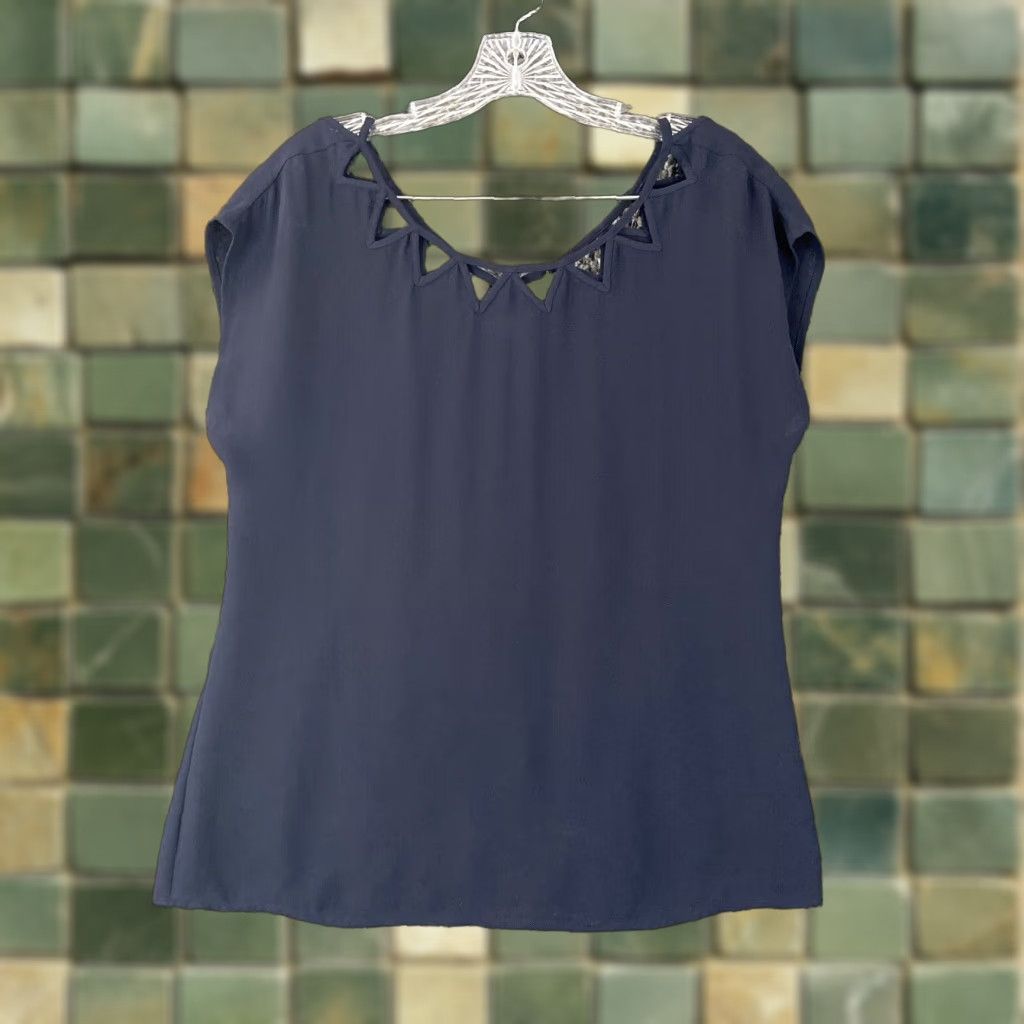 Banana Republic Banana Republic Blouse Women Size S Short Sleeve Blue Sheer Womens Size S / US 4 / IT 40 - 1 Thumbnail