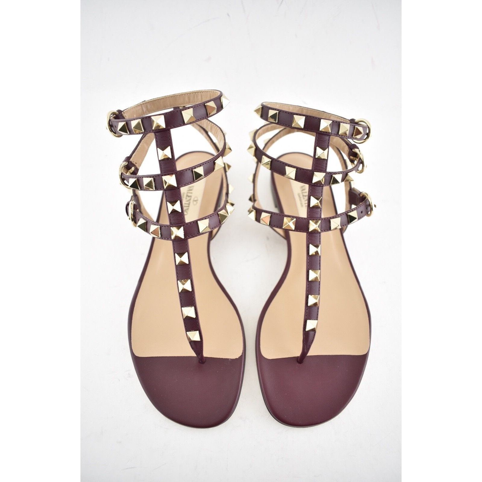 Valentino Valentino Rockstud Red Burgundy Leather Triple Gladiator Size US 5 / IT 35 - 6 Thumbnail