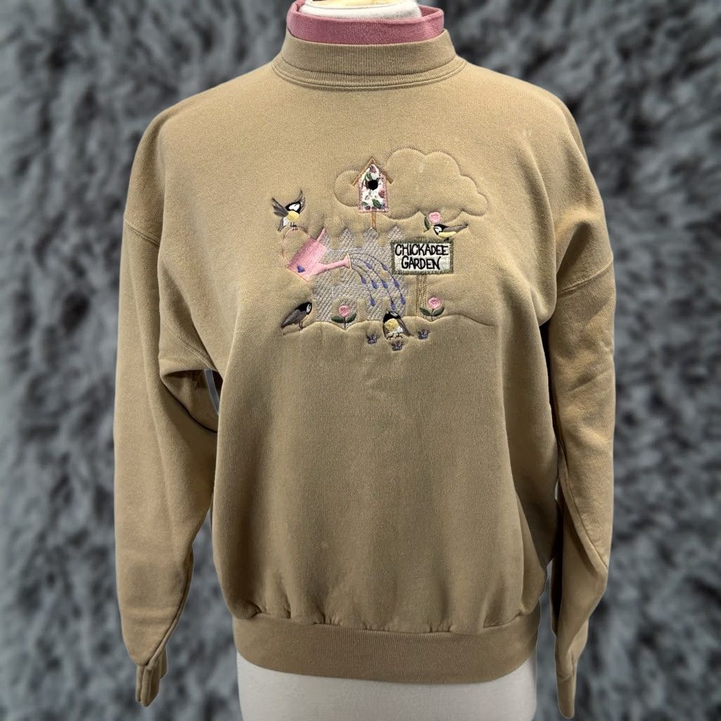 Vintage VINTAGE Morning Sun Sweatshirt Women’s L Beige Embroidered Birds Cottage Core Grandma Pullover Long Sleeve Crew Neck Fabric Cotton Blend Polyester Size L / US 10 / IT 46 - 1 Thumbnail