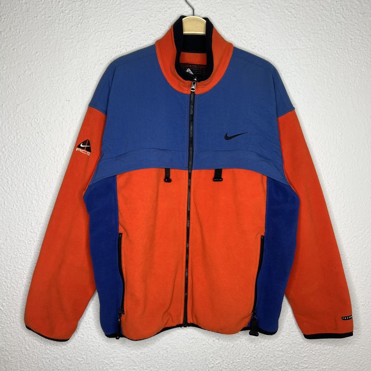 image of Nike Acg Vintage Fleece Sweatshirt Zip Orange Navy Blue Logo, Men's (Size Large)