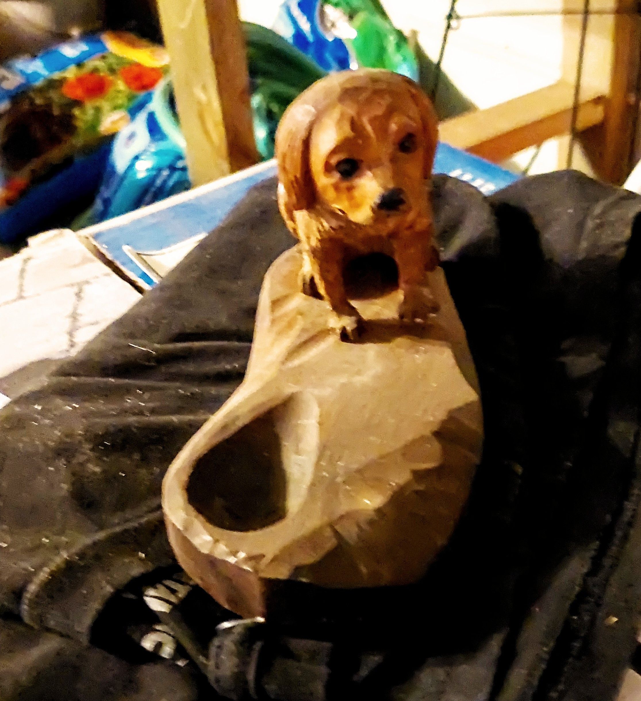 Carved Wooden Dog Pipe Rest