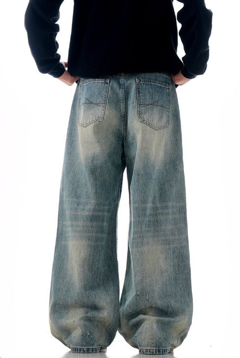 Jean Retro washed men's straight loose casual distressed jeans Size US 32 / EU 48 - 4 Thumbnail