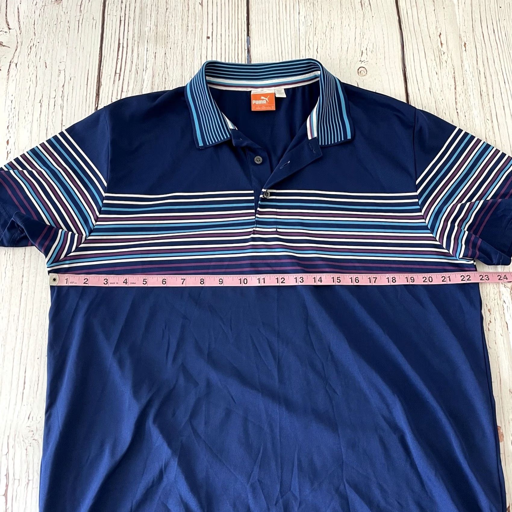Puma PUMA Short Sleeve Striped Golf Polo Shirt Men's Large Blue Size US L / EU 52-54 / 3 - 4 Thumbnail