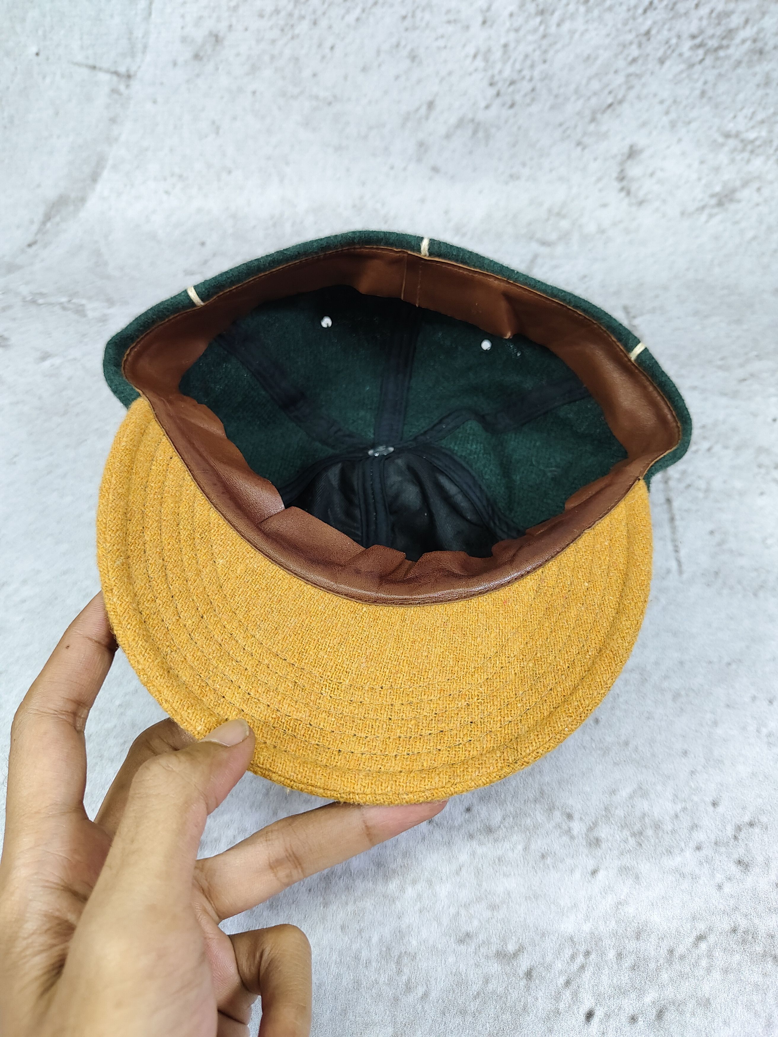 Japanese Brand 2000s Realmad Hectic🇯🇵 Ebbet Wool Leather Sweatband Caps Size ONE SIZE - 4 Thumbnail