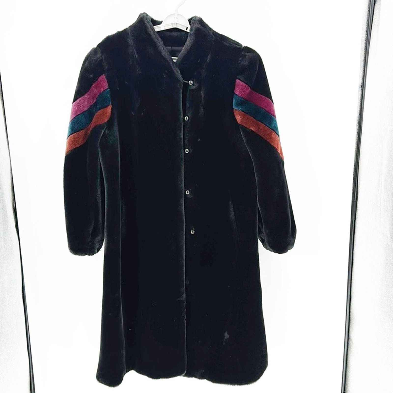 Vintage Vintage faux fur black long line coat 80s 70s heavy lined Size L / US 10 / IT 46 - 1 Thumbnail