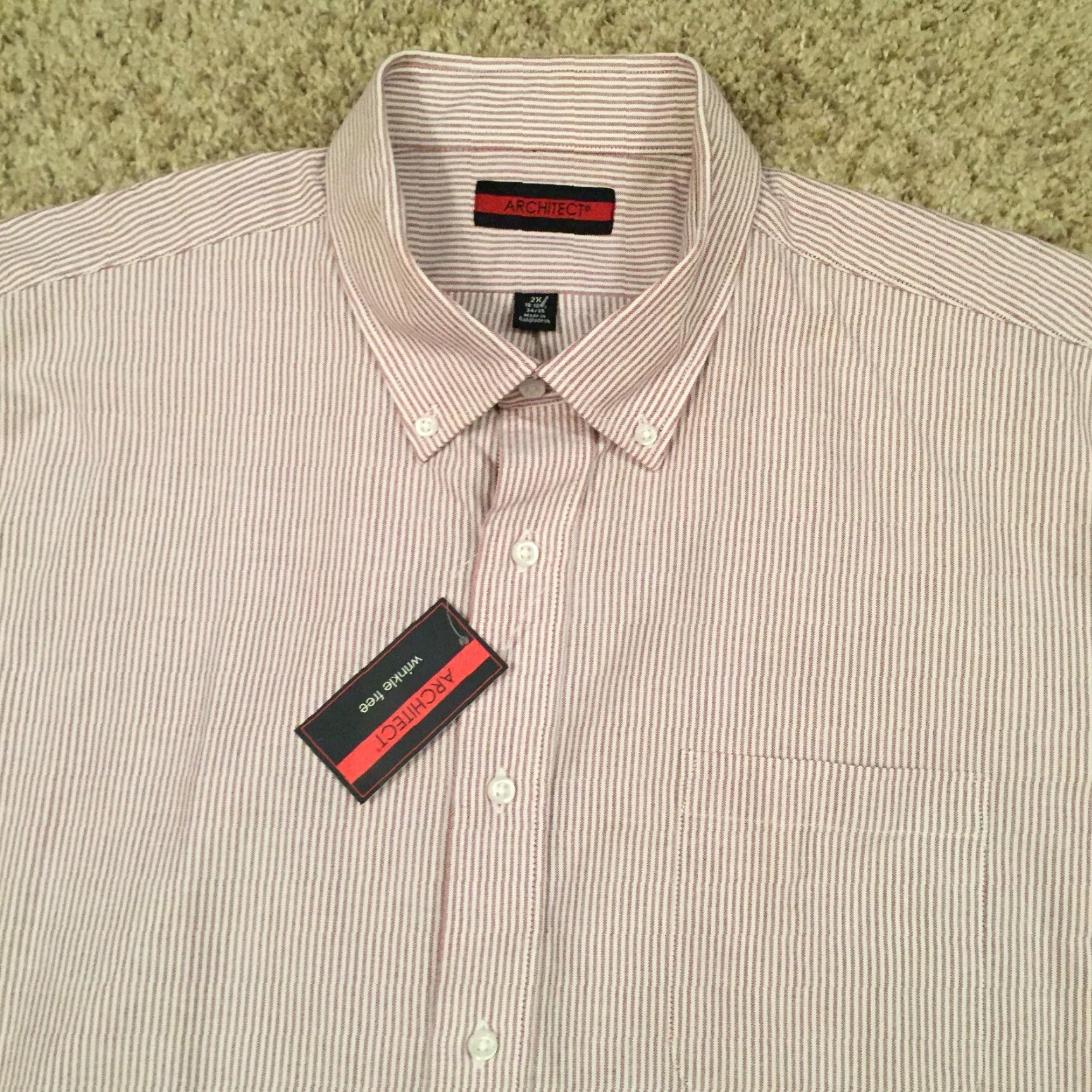 Architect Architect Shirt Mens 2X Red Striped Long Sleeve Button Up New Size US XXL / EU 58 / 5 - 2 Thumbnail