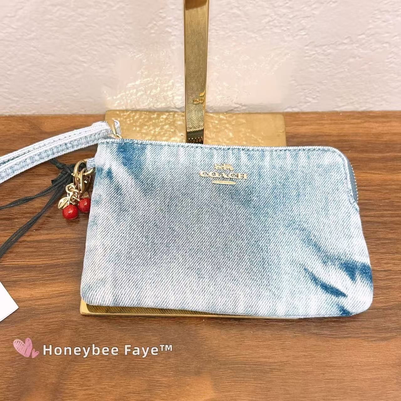 Coach Corner Zip Wristlet In Loved Denim With Charms CEF82 Size ONE SIZE - 2 Thumbnail