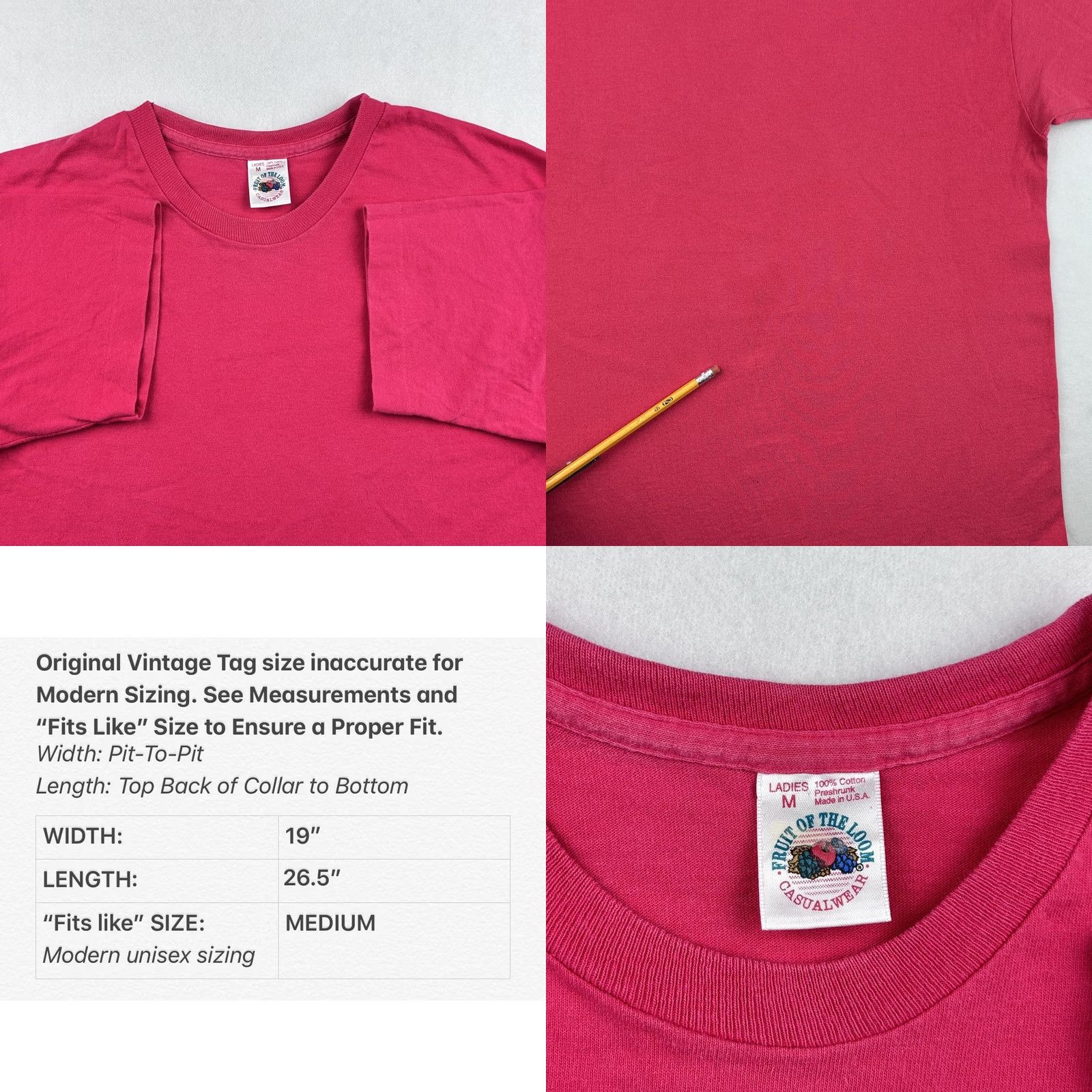 Fruit Of The Loom VINTAGE Fruit of the Loom T-Shirt Pink XS-XL Ladies M Short Sleeve Crew Neck Cotton 80s 90s Vintage Shirt Womens (adjust to original title words only) Size US M / EU 48-50 / 2 - 8 Thumbnail