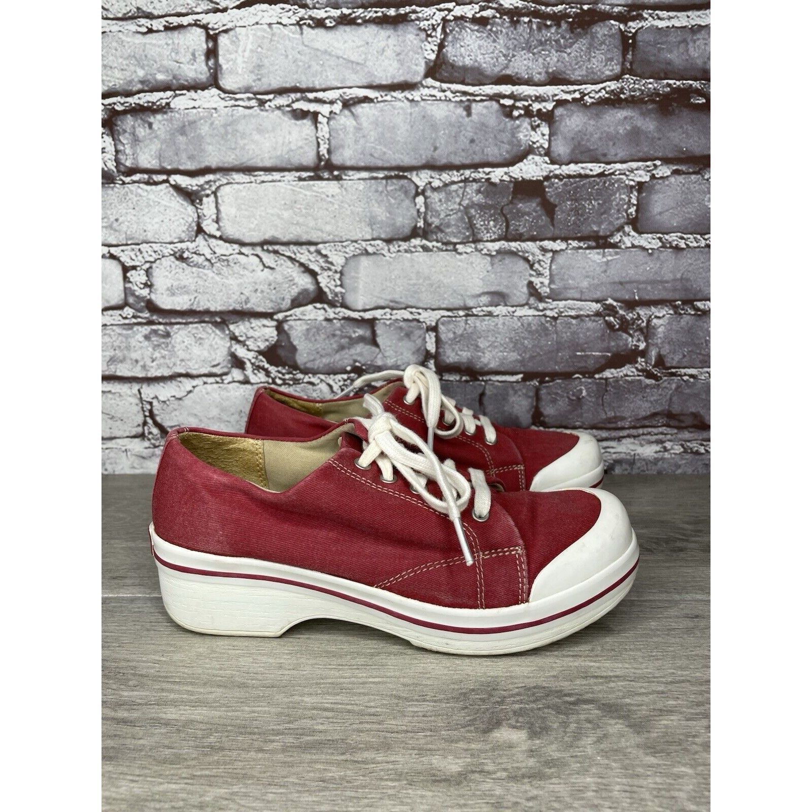 Other Dansko Vegan Red Fabric Canvas Lace Up Slip Workwear Clogs W Size US 7 / IT 37 - 13 Thumbnail
