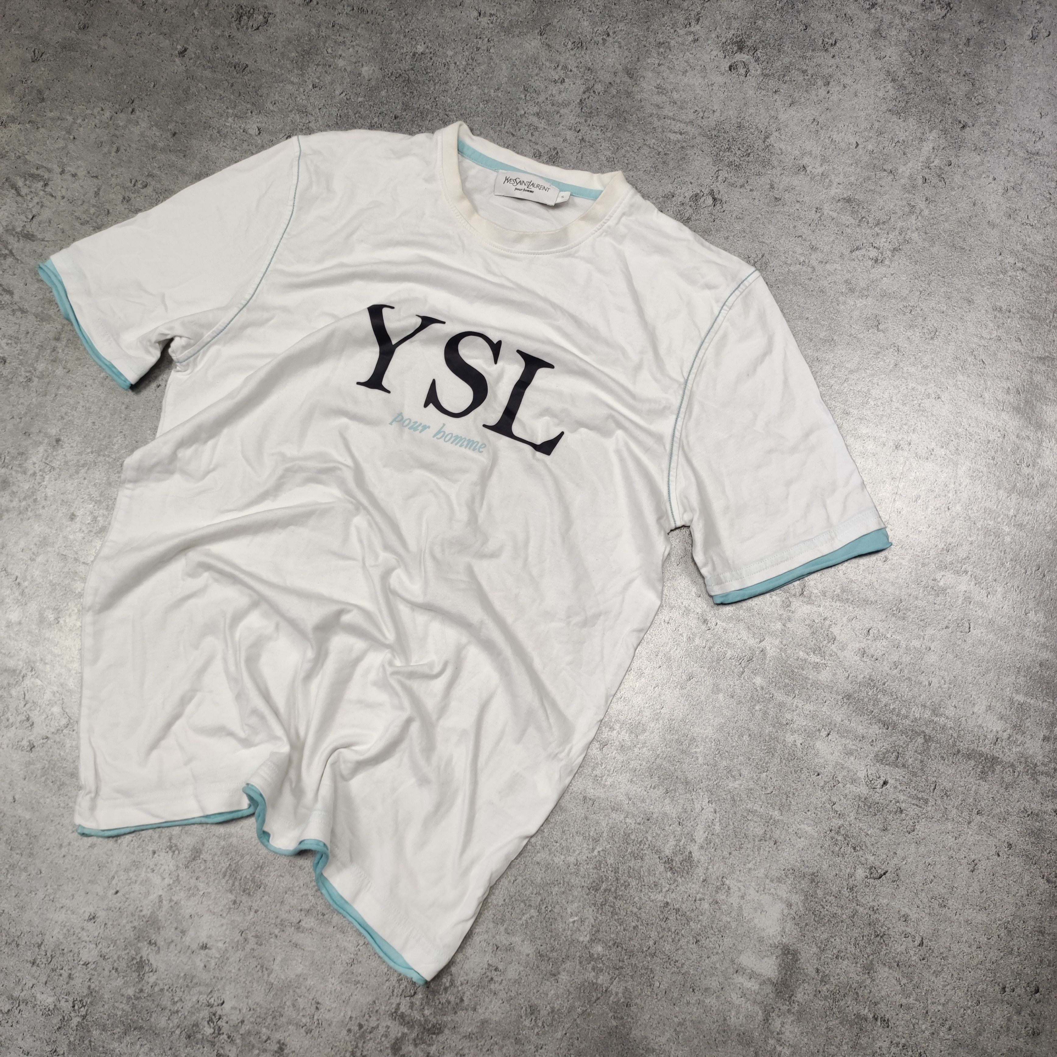 Vintage × Yves Saint Laurent RARE Vintage YSL Yves Saint Lauren White Big Logo Tshiert Size US S / EU 44-46 / 1 - 2 Thumbnail