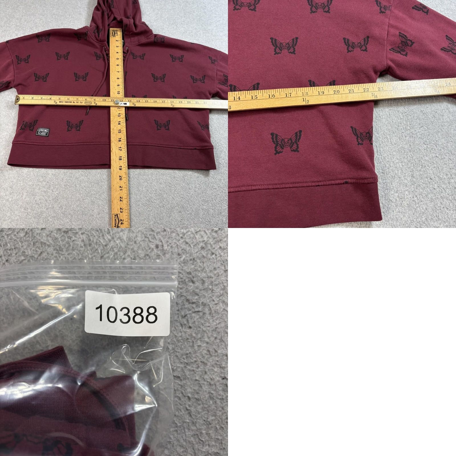 Vintage Lurking Class Hoodie Womens Large Burgundy Skull Butterfly Cropped Lace Up Gothic Pullover Nightwear Top Size L / US 10 / IT 46 - 8 Thumbnail