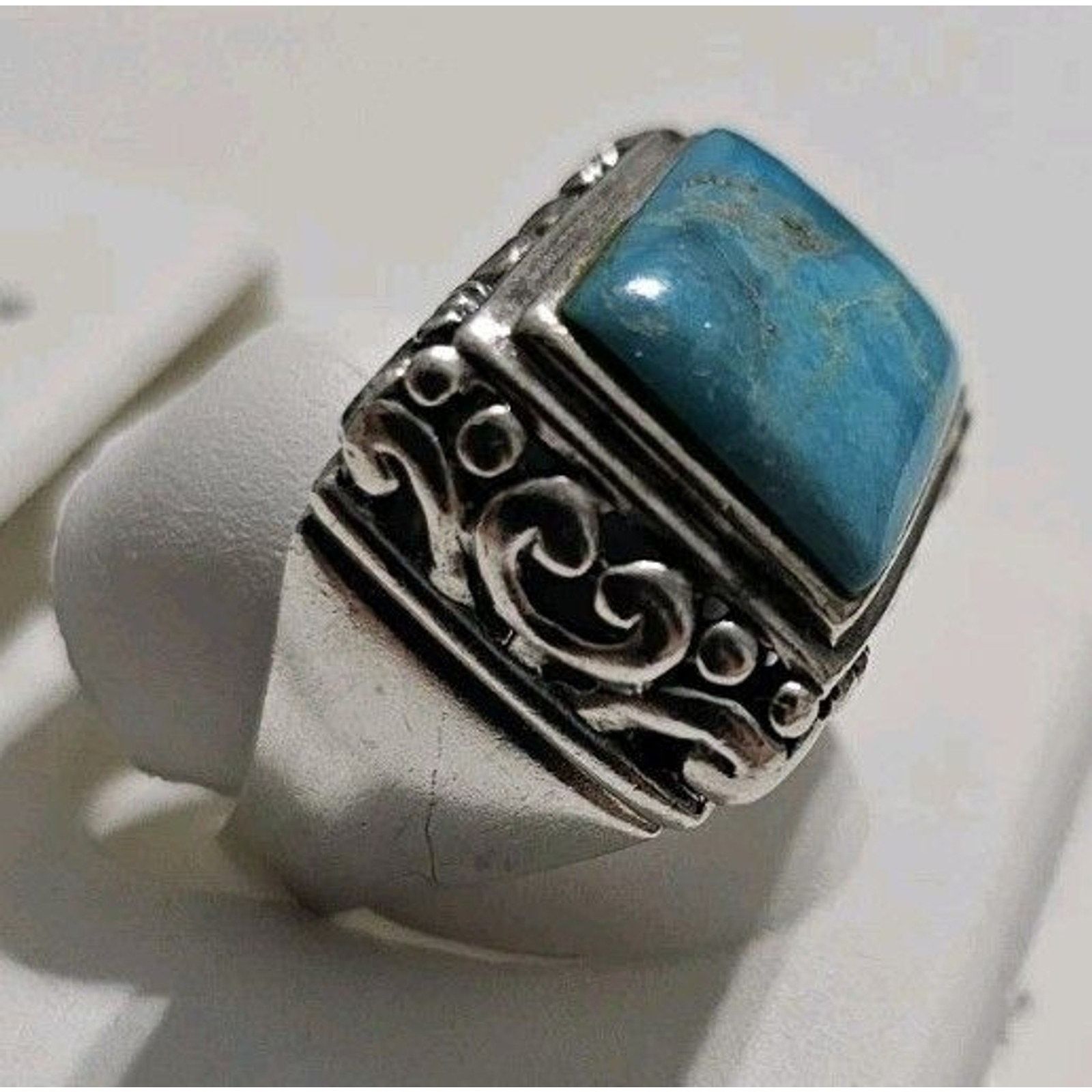 Other Sterling Silver Turquoise Filigree Dome Ring Size 7.5 Size ONE SIZE - 4 Thumbnail