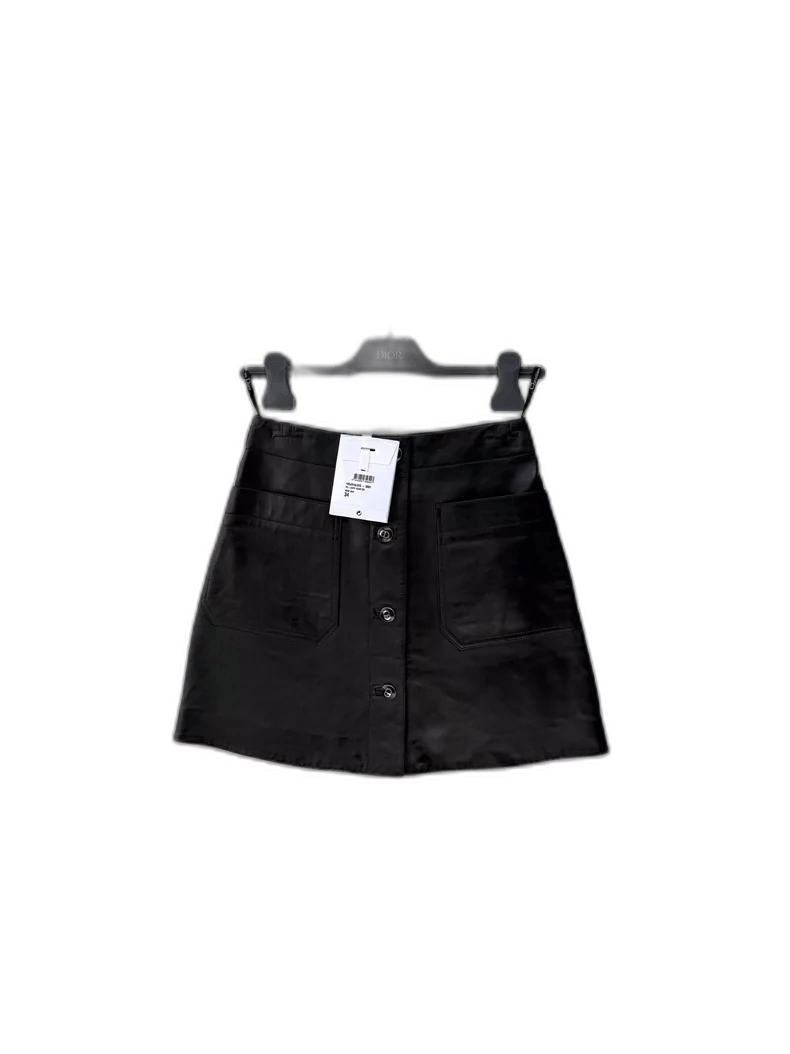 New Dior Button Pocket Leather Skirt