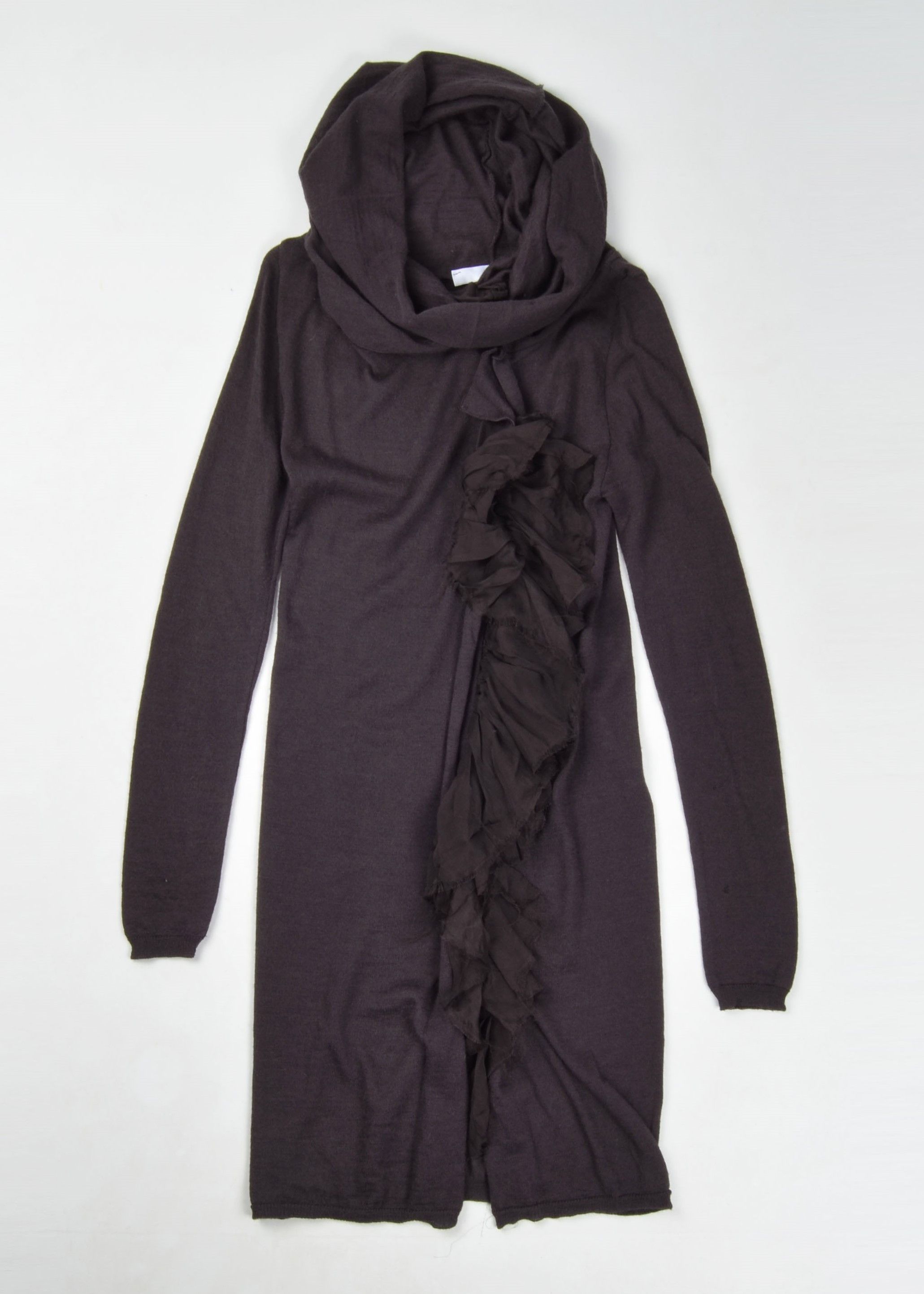 Other Kaos Dark Brown Knit Long Sleeve Dress with Ruffle Scarf Size M / US 6-8 / IT 42-44 - 4 Thumbnail