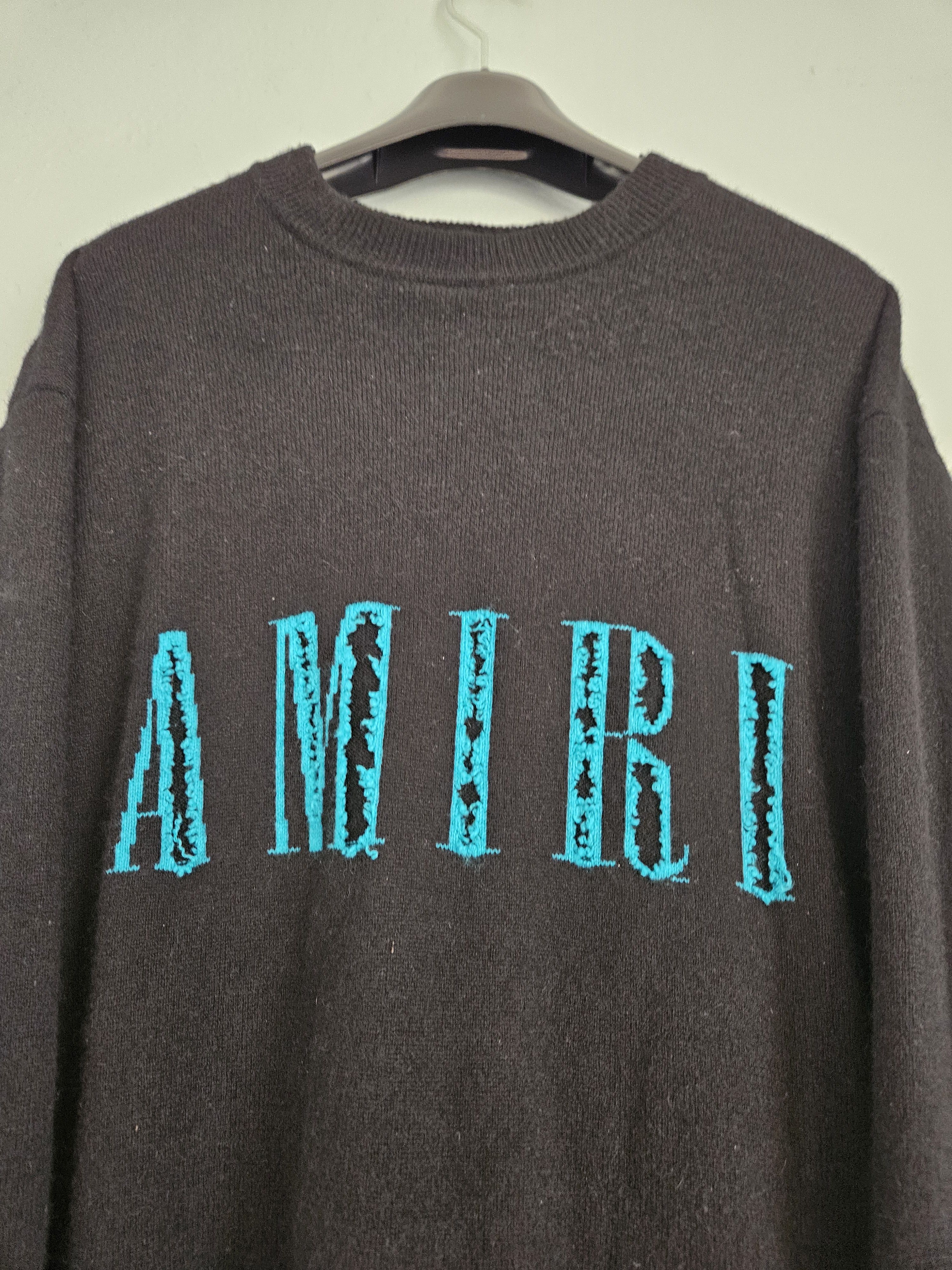 Amiri Cashmere Black Blue Core Logo Knit Crewneck Sweater Size US L / EU 52-54 / 3 - 2 Thumbnail