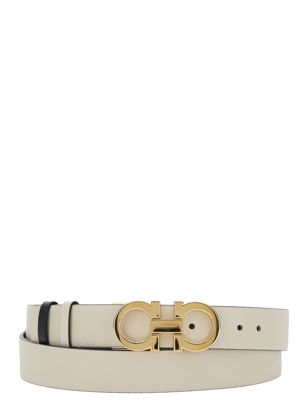 Salvatore Ferragamo White Belt with Gancini Buckle and Logo Lettering in Leather for Women Size ONE SIZE - 1 Thumbnail