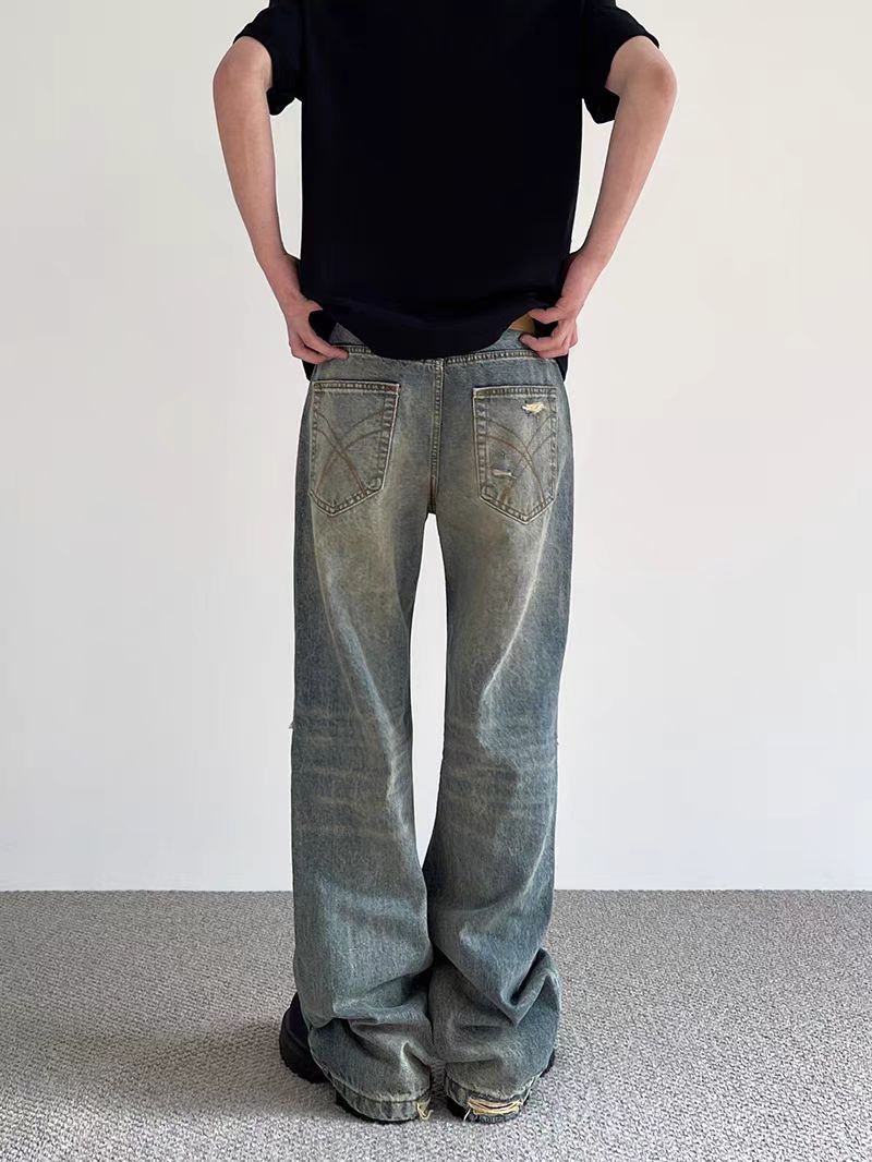 Japanese Brand × Jean Vintage high street yellow clay ripped straight leg jeans Size US 32 / EU 48 - 3 Thumbnail