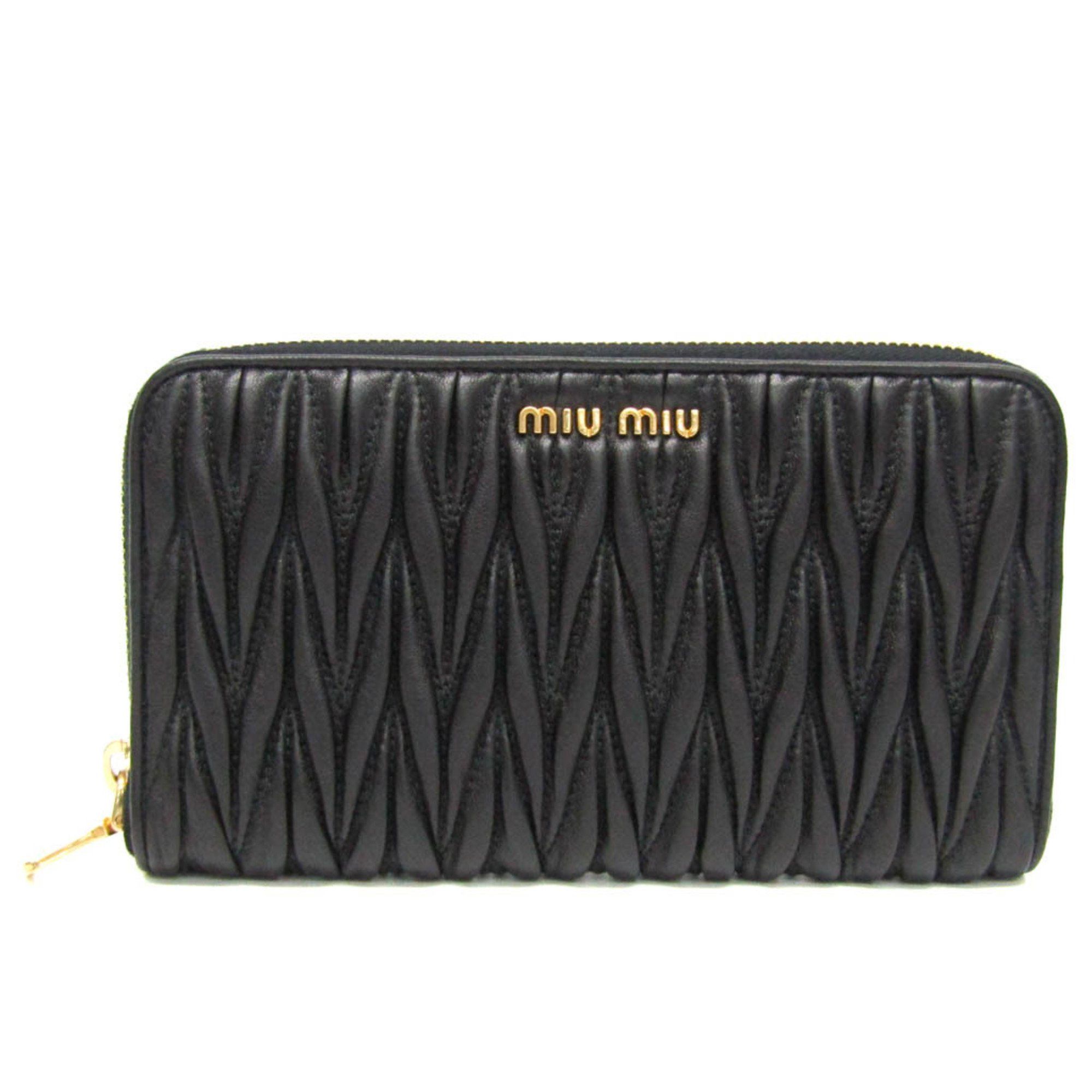 Miu Miu Miu Miu Matelasse 5M0506 Women's Leather Long Wallet (bi-fold) Black Size ONE SIZE - 1 Thumbnail