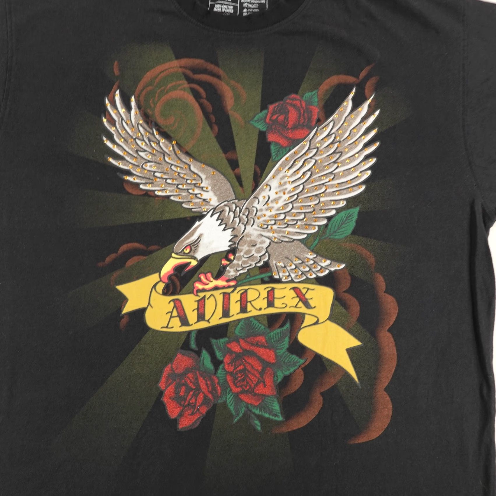 Avirex VINTAGE Avirex Shirt Team Eagle Rose Tattoo Graphic Tee Mens XL Black Short Sleeve 100% Cotton Size US XL / EU 56 / 4 - 2 Thumbnail