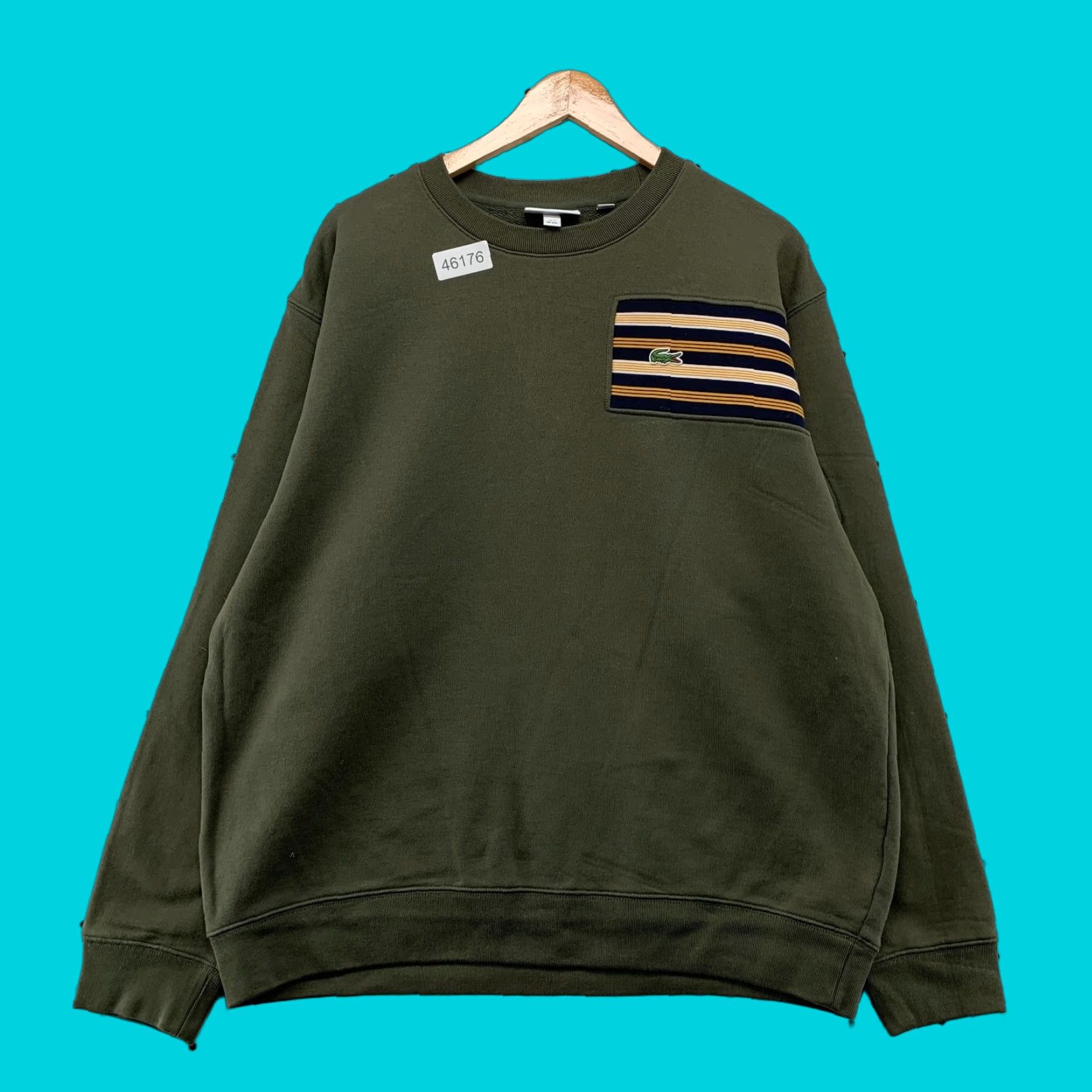 Lacoste Lacoste Sweatshirt Mens 2XL Olive Green Fleece Crewneck Pullover Striped Cotton Winter 2XL Mens Green Lacoste Sweatshirt Size US XXL / EU 58 / 5 - 1 Thumbnail