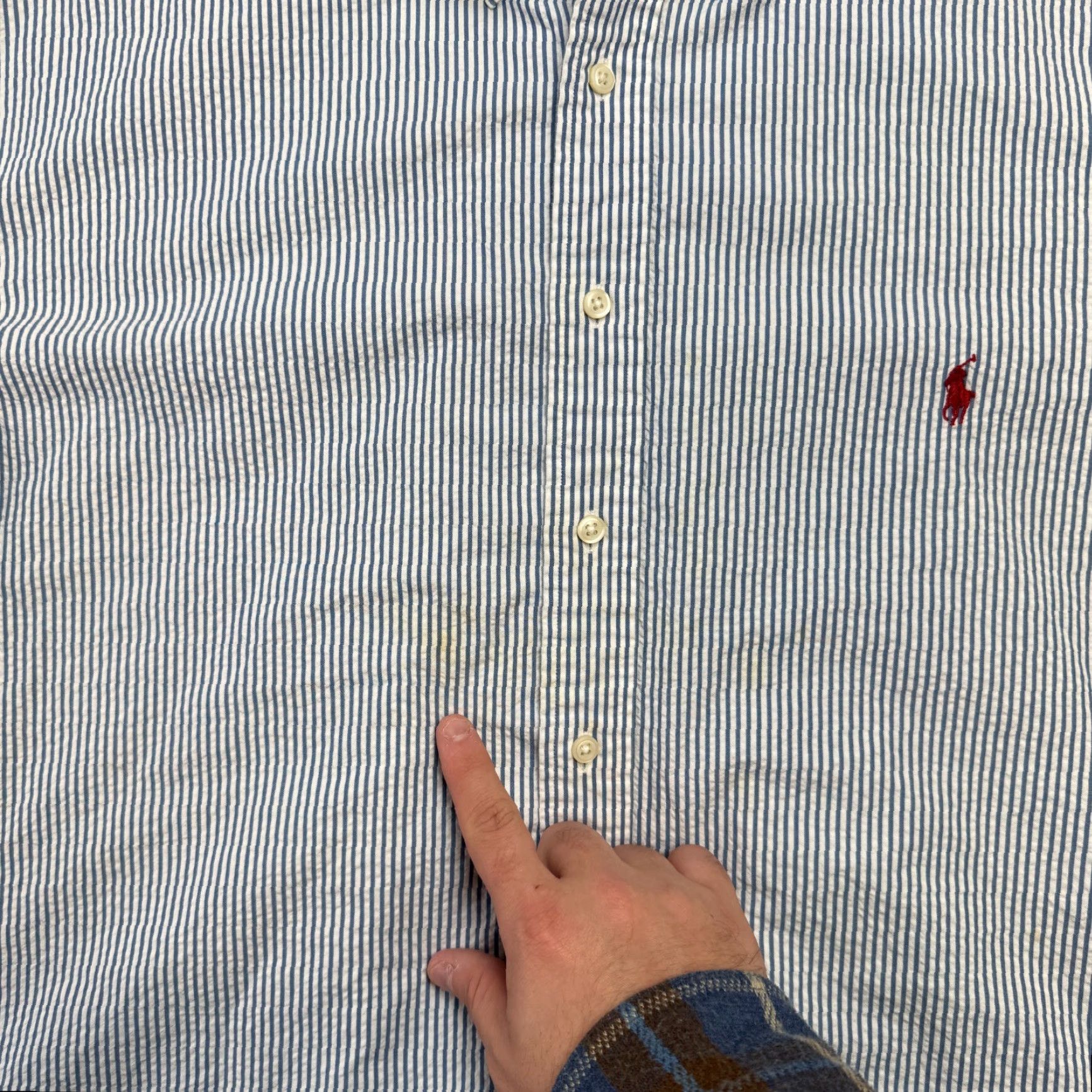 Polo Ralph Lauren VTG Polo Ralph Lauren Shirt Mens Big & Tall 3XB Seersucker Striped White Blue Cotton Button-Up Size US XXL / EU 58 / 5 - 3 Thumbnail