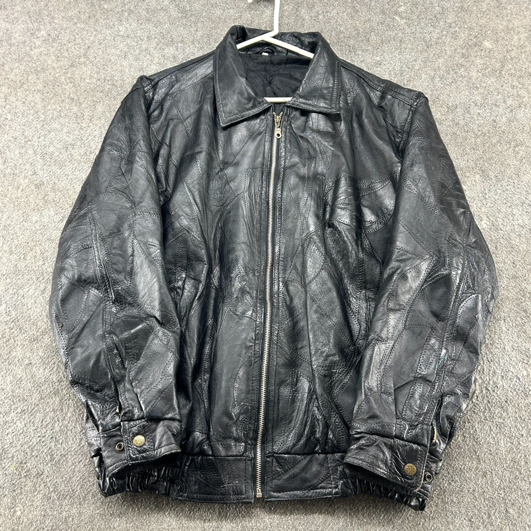 Vintage VINTAGE Leather Jacket Mens XL Black Bomber Genuine Lined Patchwork Biker 90s Size US XL / EU 56 / 4 - 2 Thumbnail