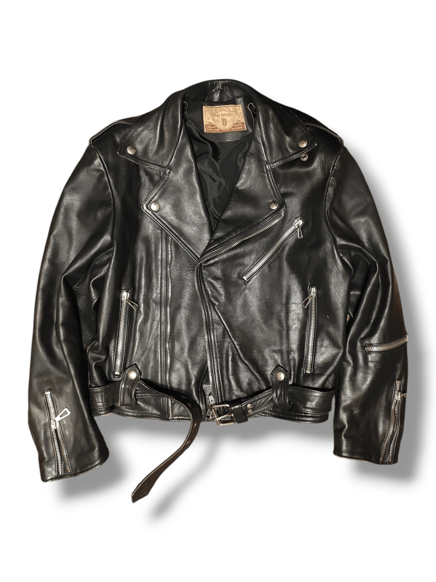 Genuine Leather × Japanese Brand Leather vintage Ramones/biker motorcycle jacket black s/m Size US S / EU 44-46 / 1 - 1 Thumbnail