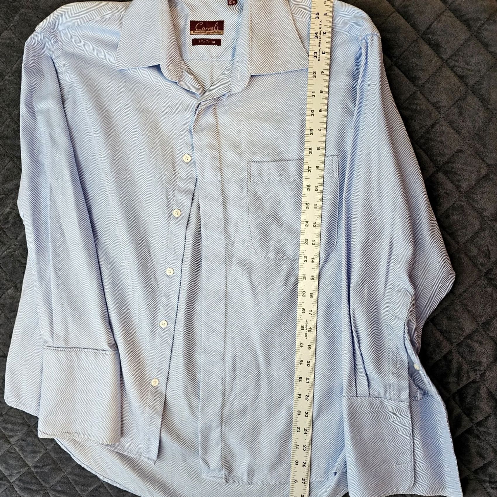 Vintage Carreli Dress Shirt 17 Blue Egyptian Cotton Button French Cuff Windsor White Collar Business Shirt Mens Size 46R - 4 Thumbnail