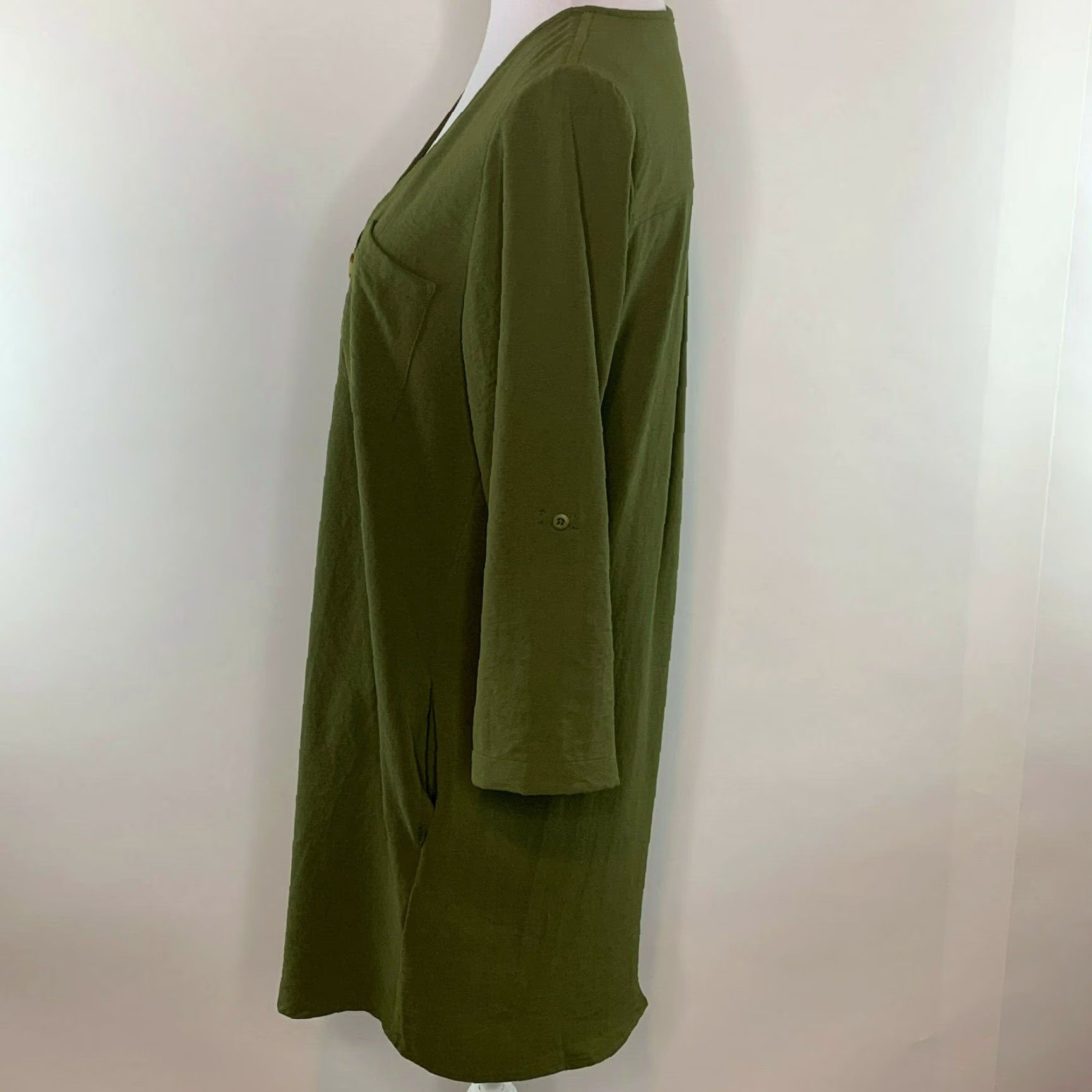 Olive Entro Womens S Tunic Top Button-Up 3/4 Sleeve Olive Green Blouse Dress Size S / US 4 / IT 40 - 6 Thumbnail