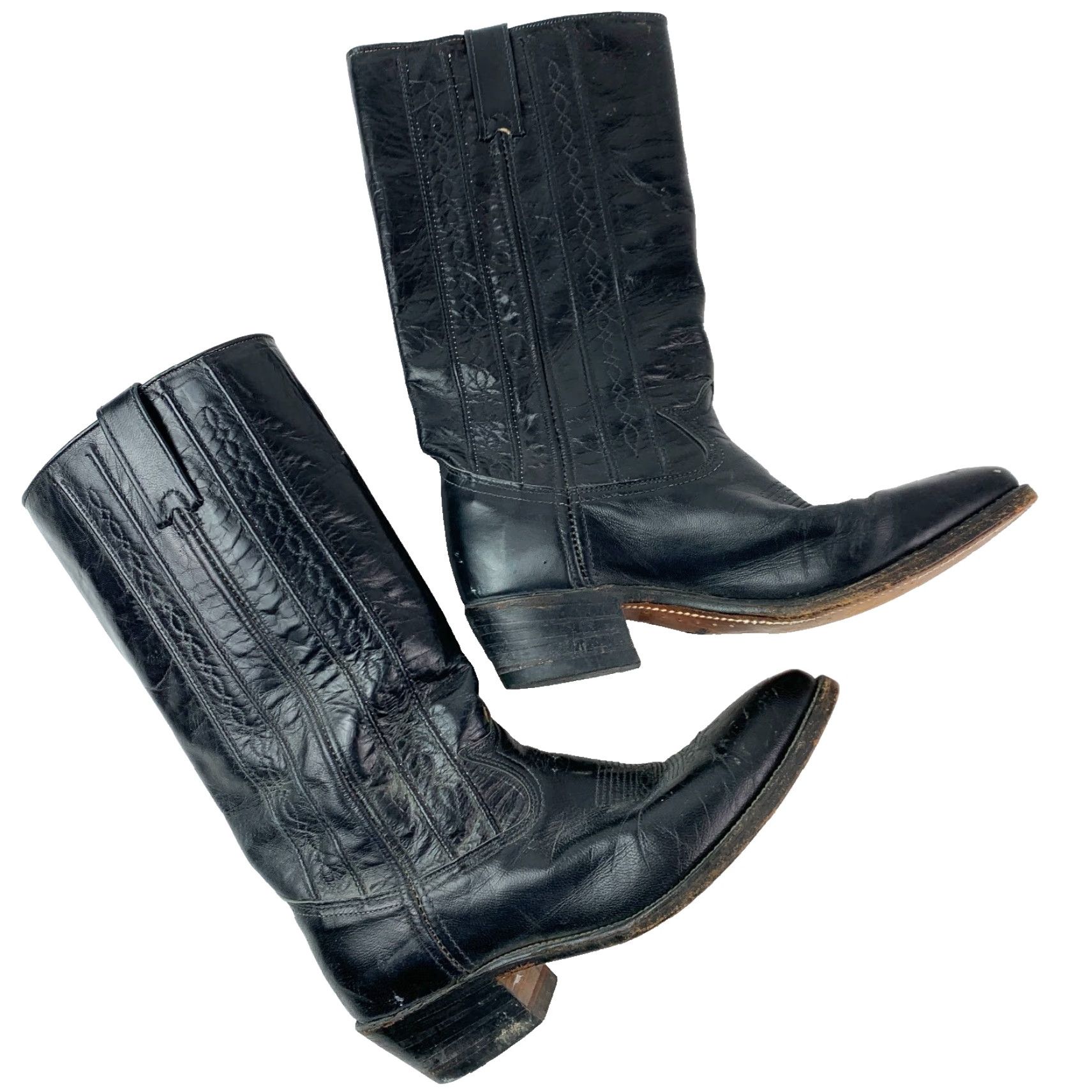 Vintage VINTAGE Laredo Boots Mens Western Cowboy 9.5 D Black Leather Embroidered 11" Back to Toe 14.2" Shaft 1.9" Heel 82288 Size US 10 / EU 43 - 2 Thumbnail